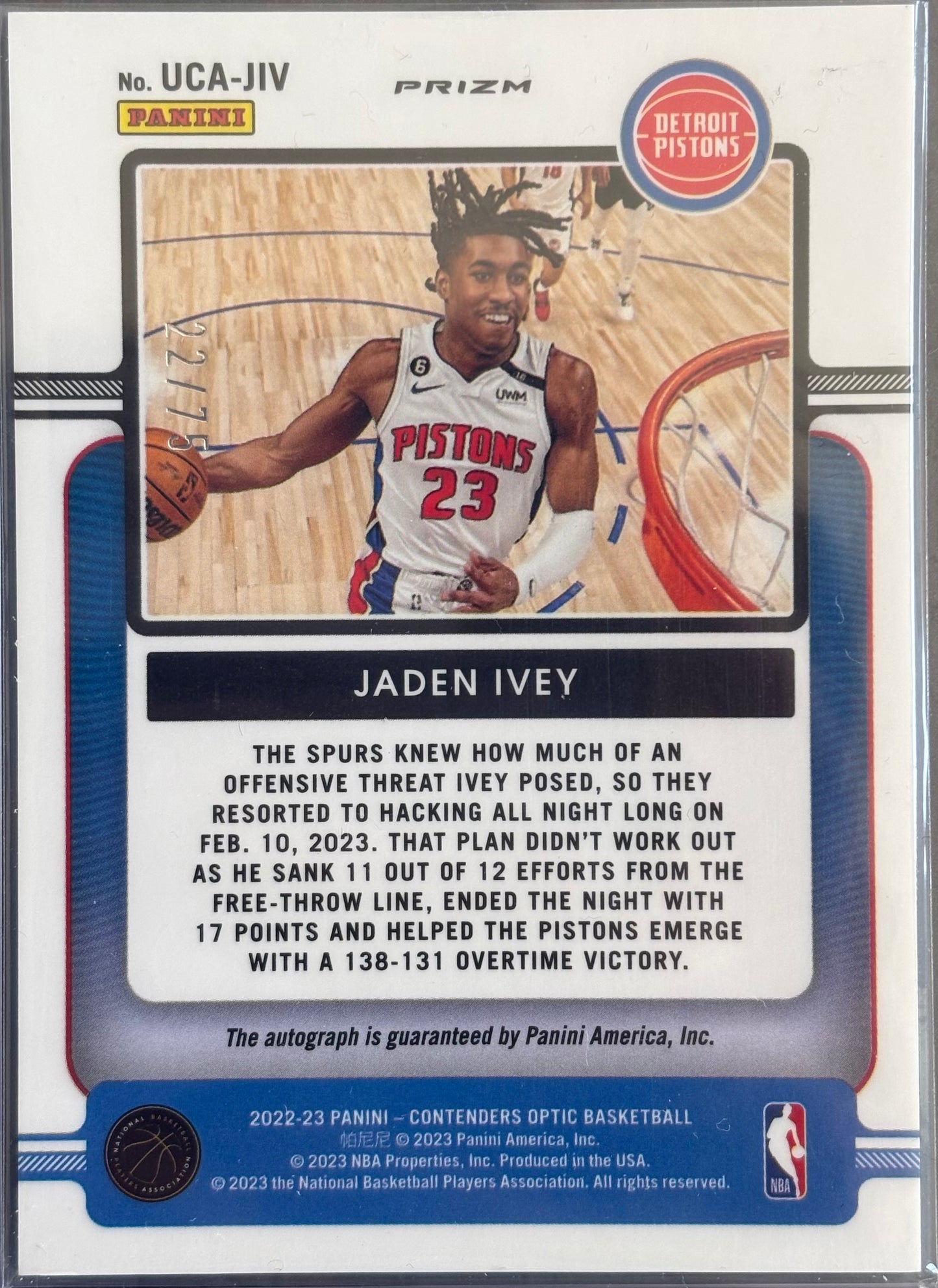 JAYDEN IVEY - 2022/23 Contenders Optic Auto /75 RC