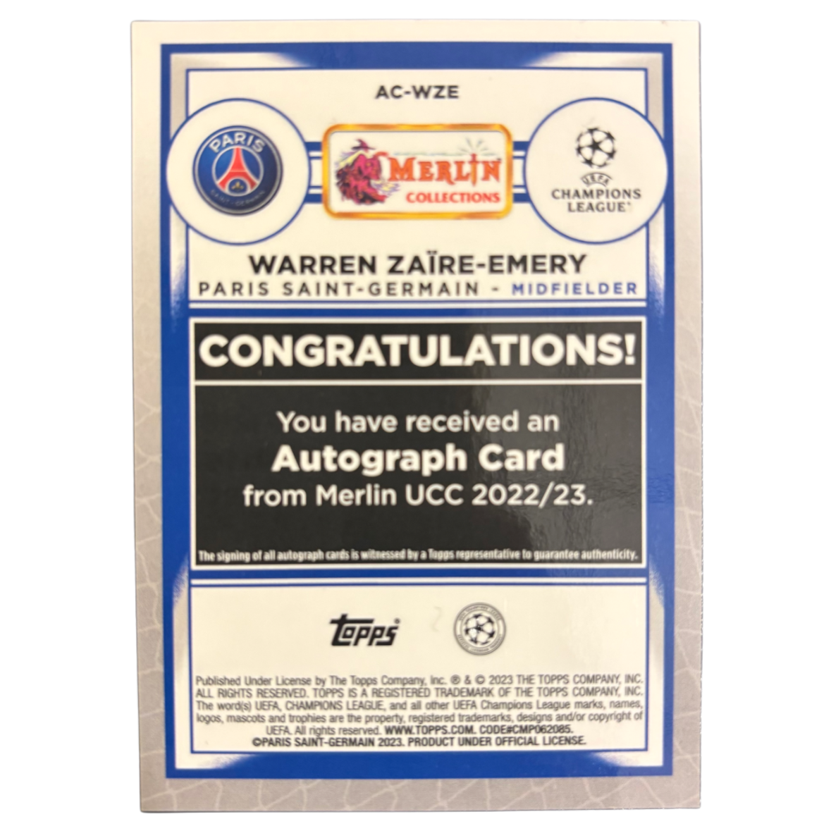 ZAIRE EMERY - 2022/23 Topps Merlin Auto /50 RC