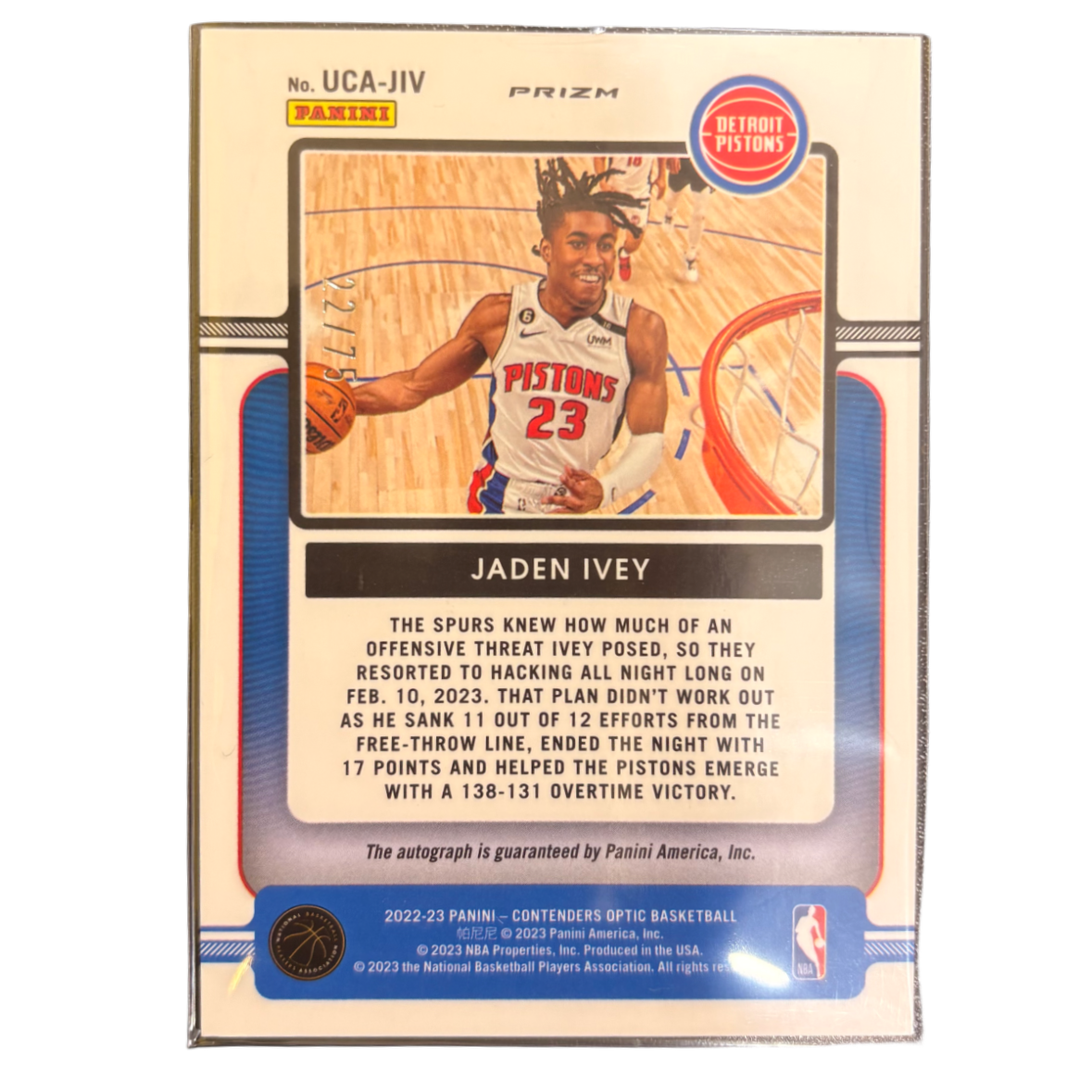 JADEN IVEY - 2022/23 Contenders Optic /75 Auto RC