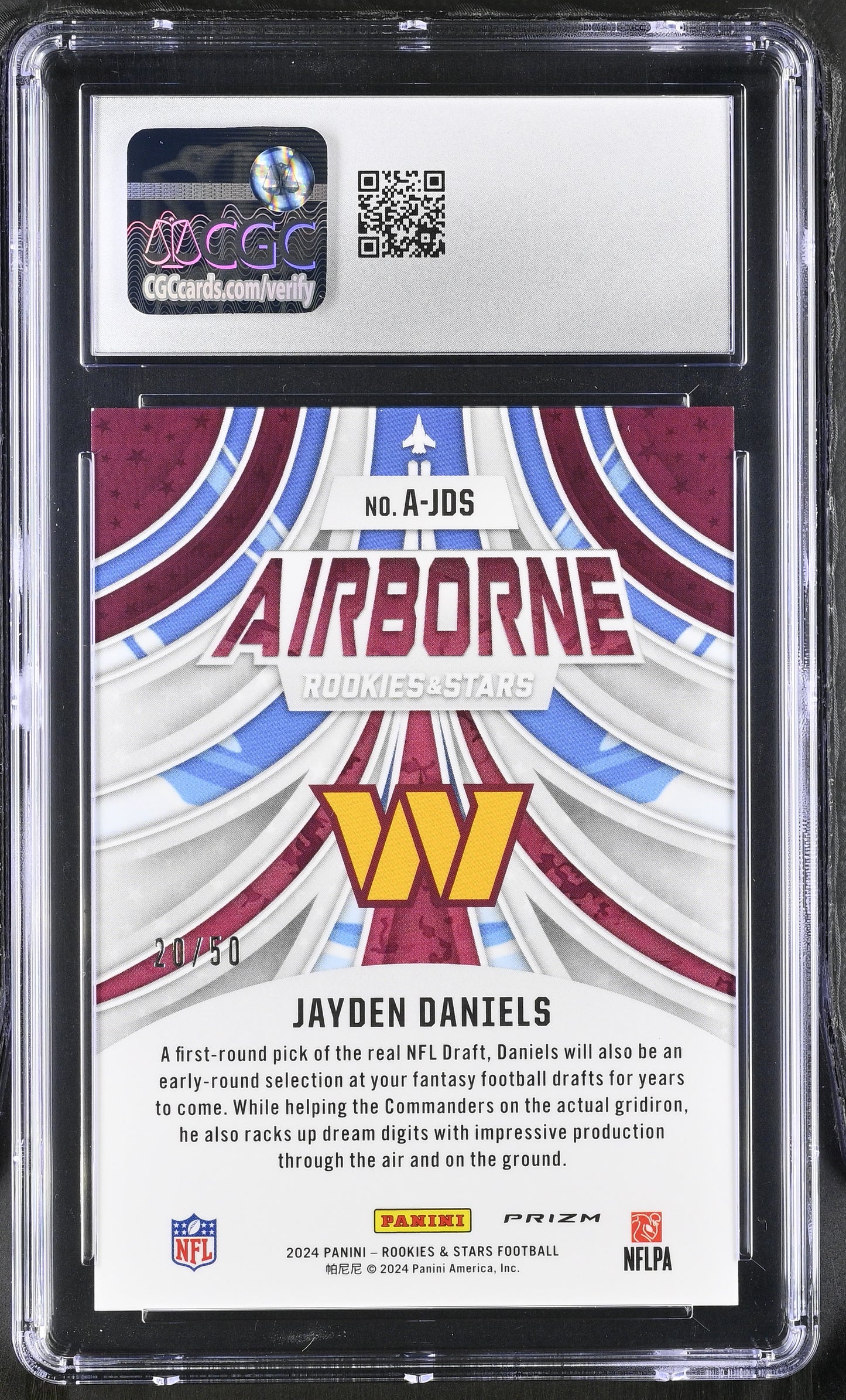 JAYDEN DANIELS - 2024 Rookies & Stars Airborne Blue /50 RC CGC 9