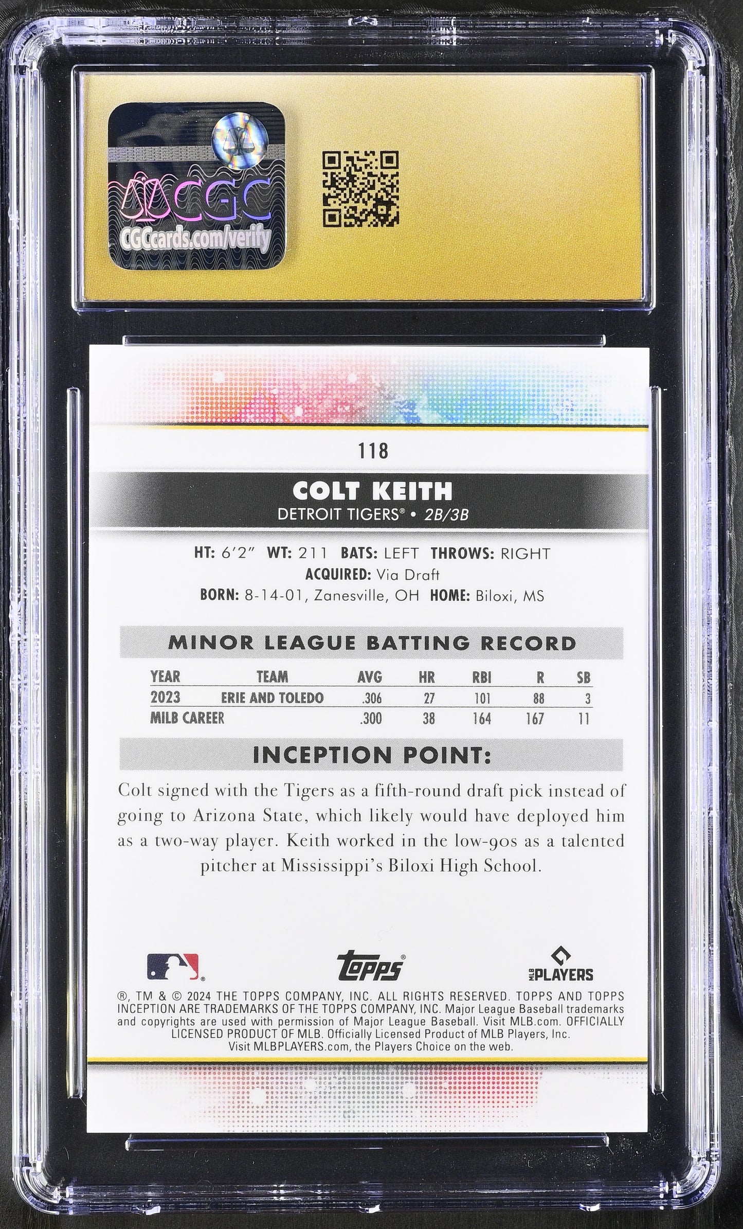 COLT KEITH - 2024 Topps Inception Alpha RC CGC 10 PRISTINE