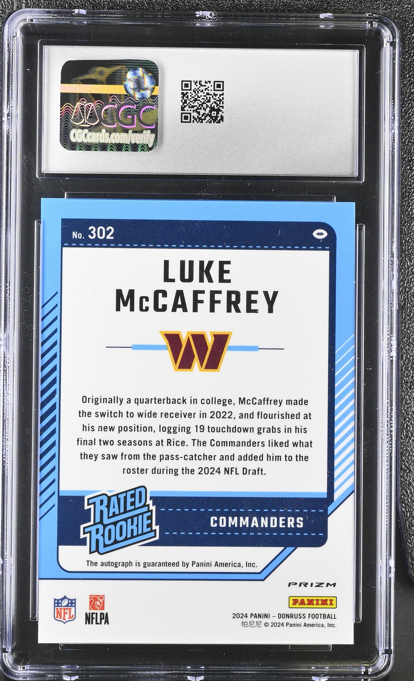 LUKE McCAFFREY - 2024 Donruss RC CGC 9 Auto 9