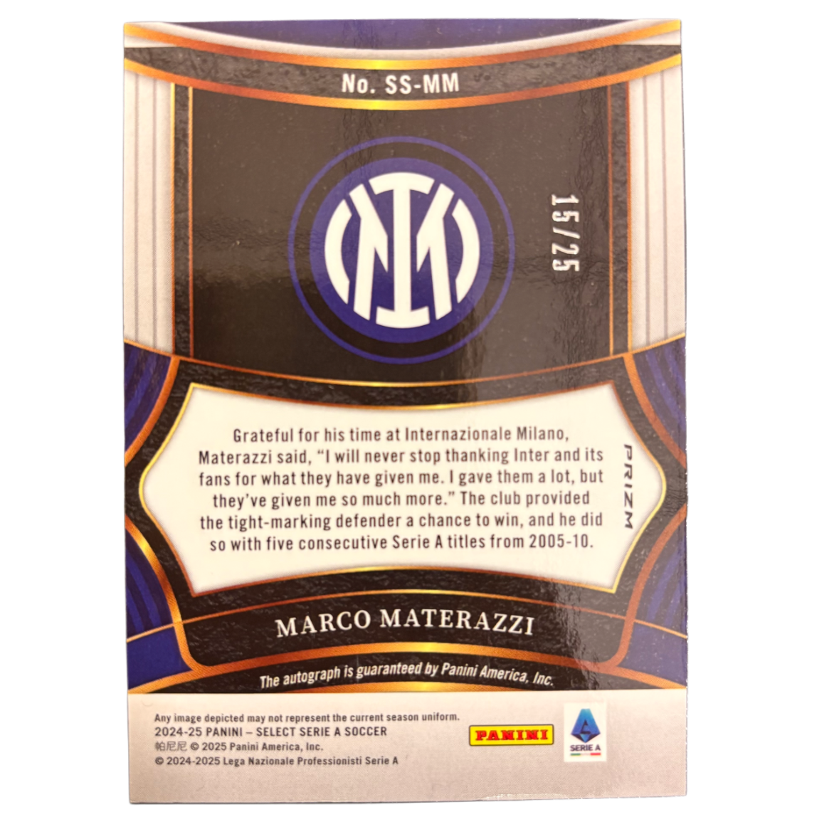 MARCO MATERAZZI - 2024/25 Panini Select Serie A Serial Signatures /25