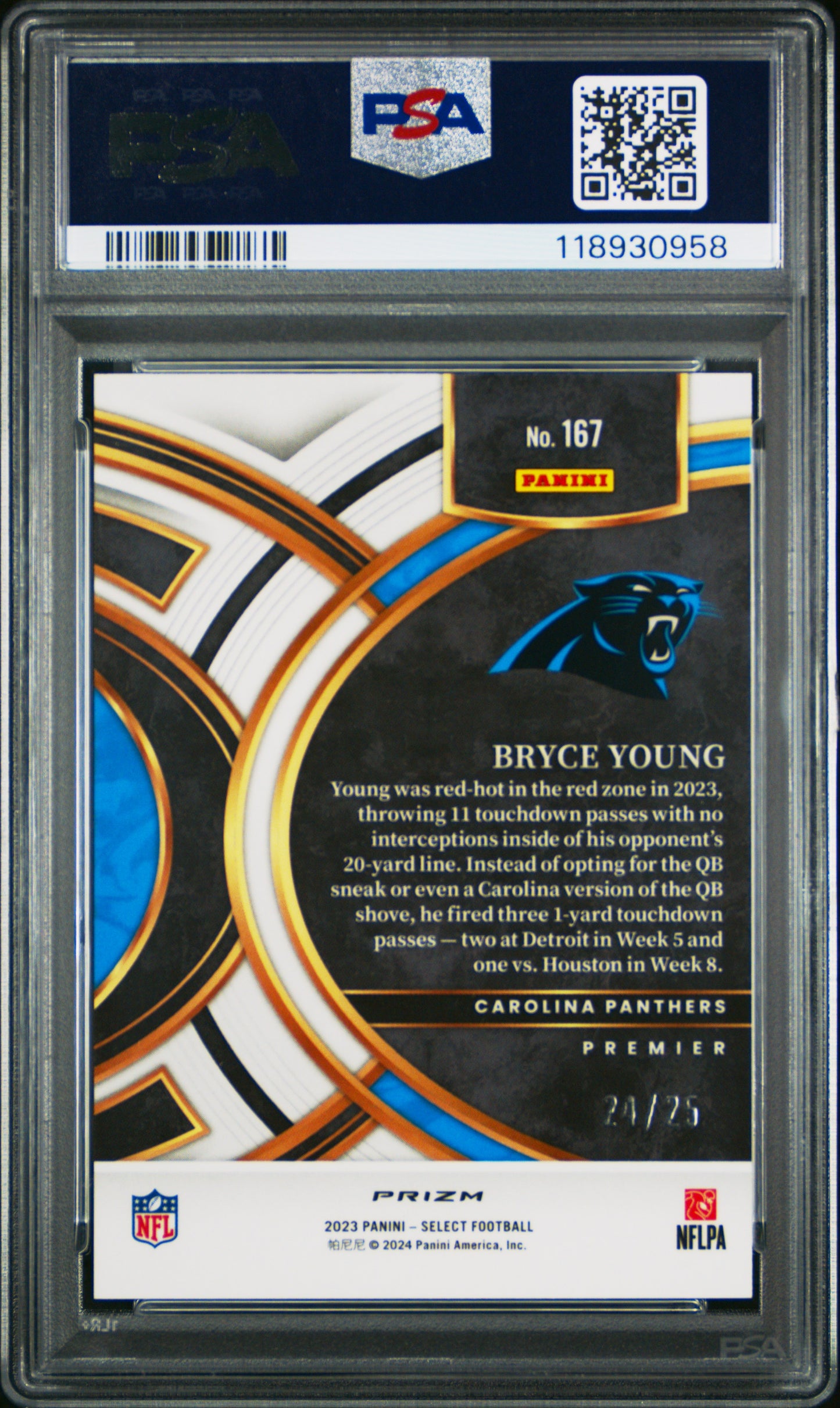 BRYCE YOUNG - 2023 Select Blue Disco Prizm /25 RC PSA 10 (Pop 8)