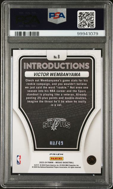 WEMBANYAMA - 2023/24 Mosaic Introductions-Orange RC /49 PSA 10