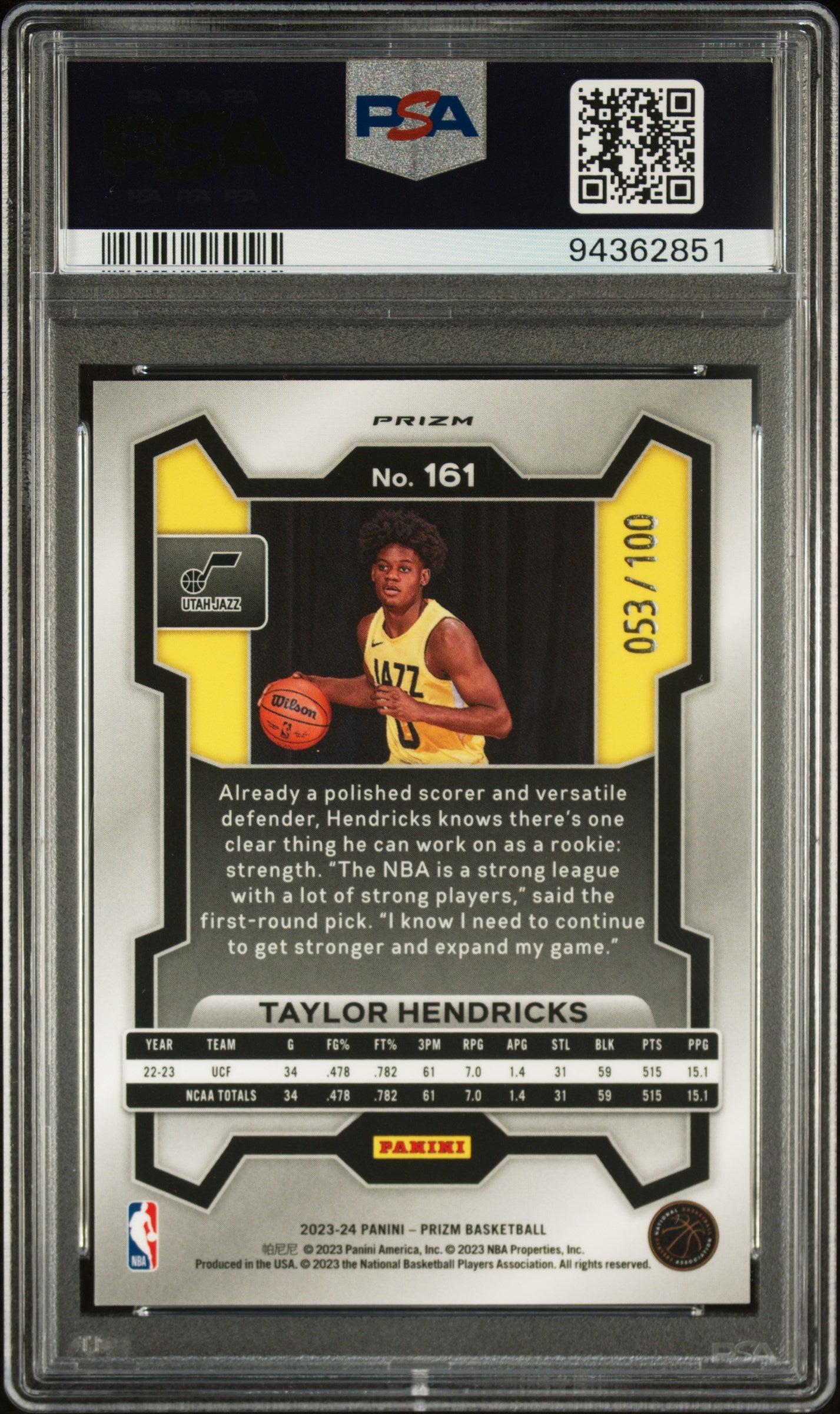 TAYLOR HENDRICKS - 2023 Prizm Red Fast Break RC /100 PSA 10