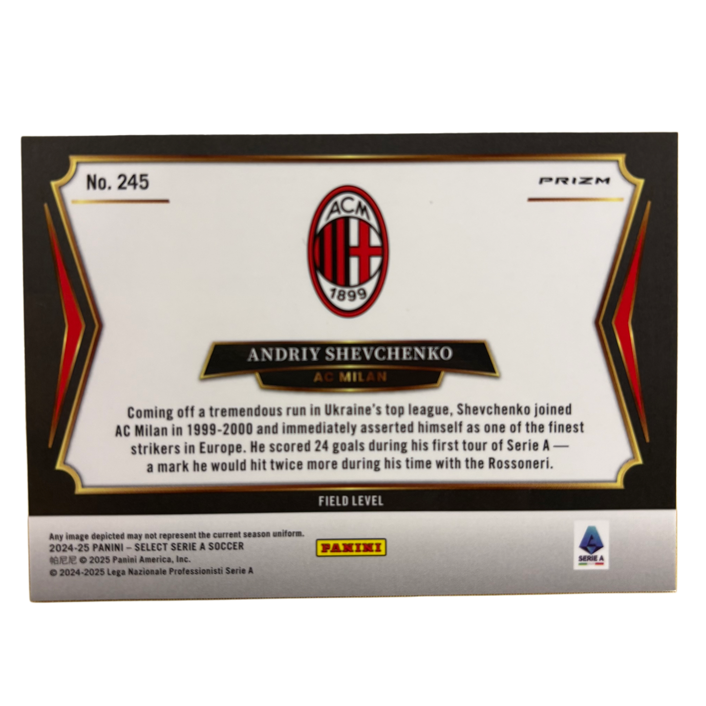 ANDRIY SHEVCHENKO - 2024/25 Panini Select Milan Level Zebra