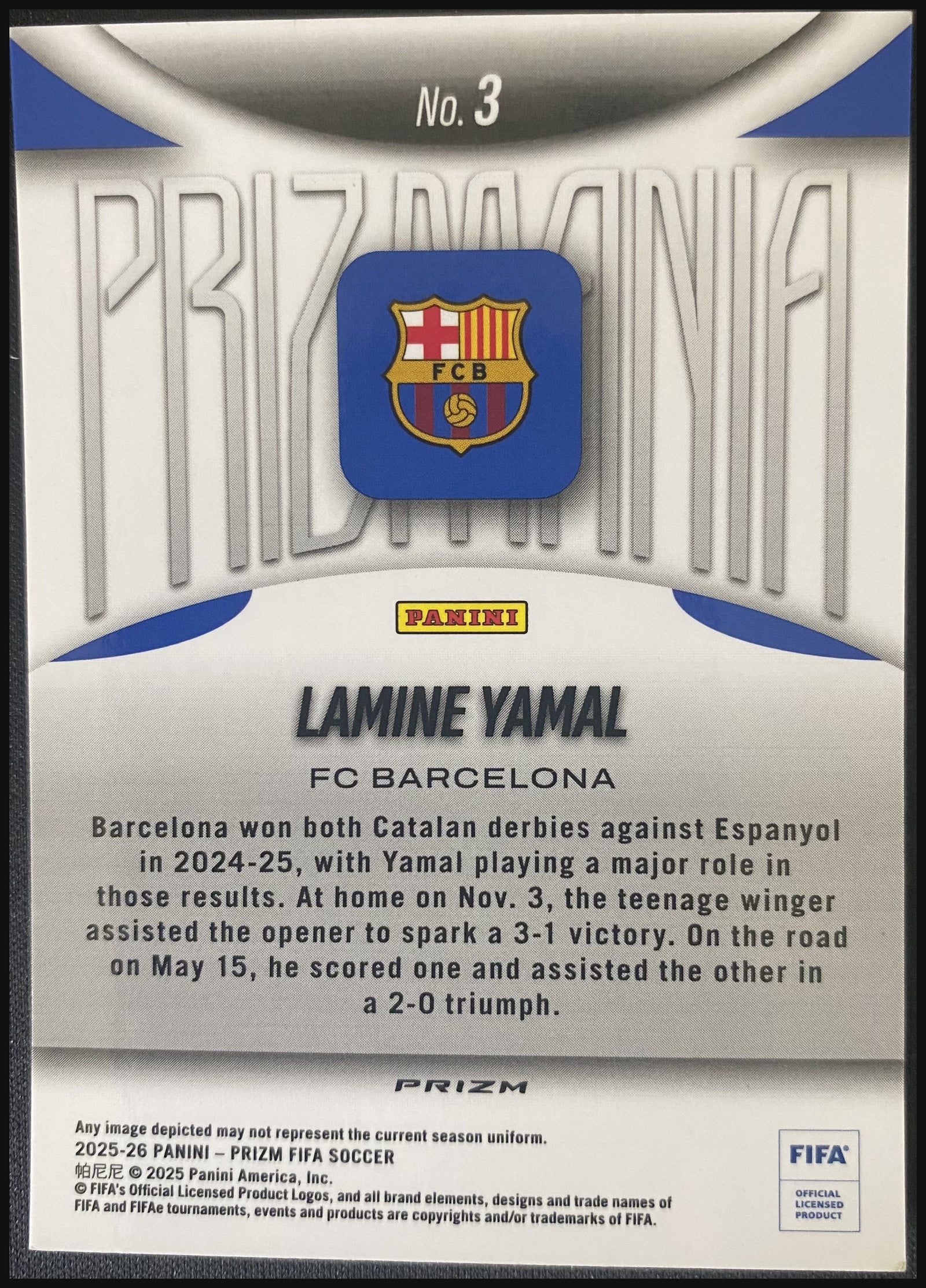 LAMINE YAMAL 2025/26 Panini Prizm FIFA Prizmania #3 - back