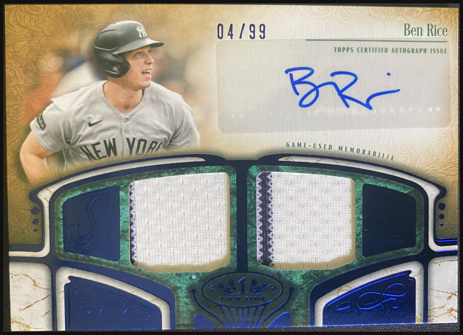 BEN RICE 2026 Topps Tier One Autographed Dual Relic #AT1R-BRI 04/99 - front