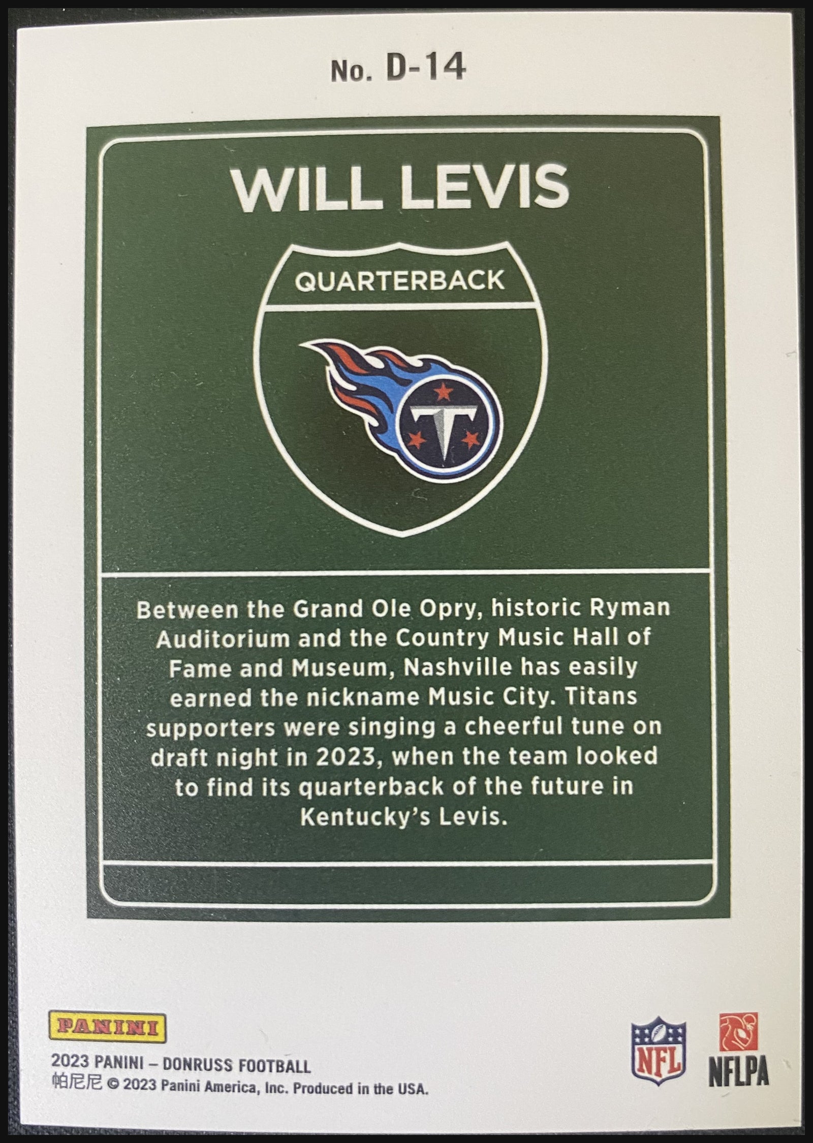WILL LEVIS 2023 Panini Donruss Downtown RC #D-14 - back