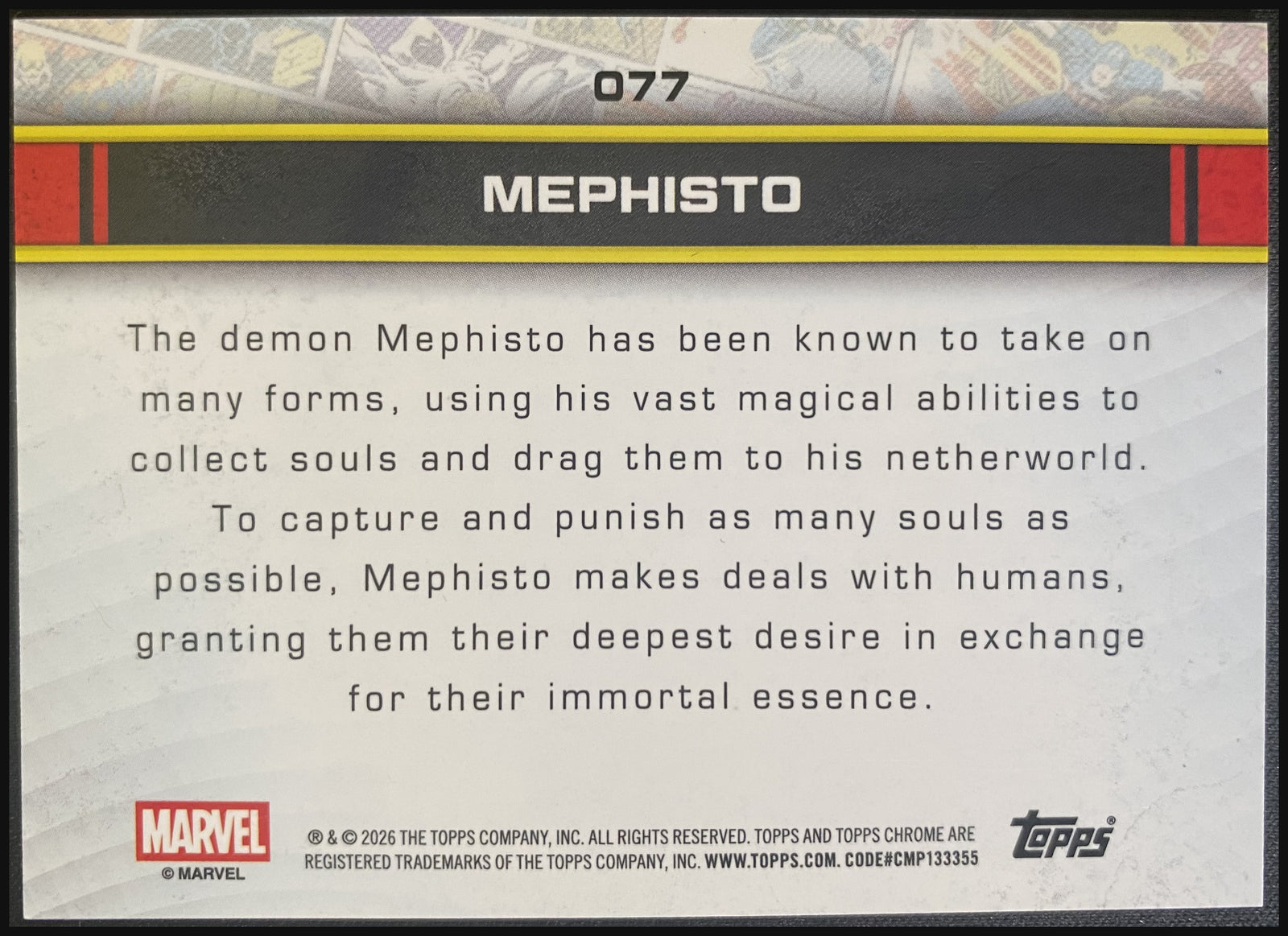 MEPHISTO 2026 Topps Chrome Marvel Black X-Fractor #77 10/10 - back
