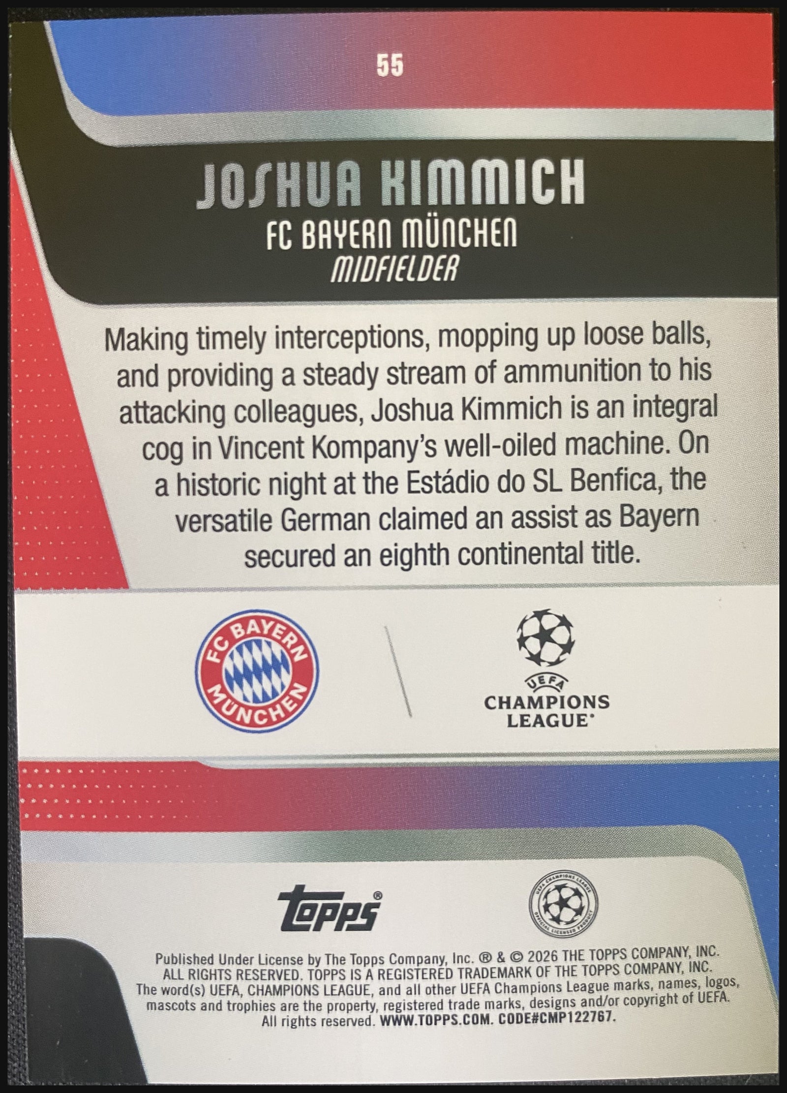 JOSHUA KIMMICH 2025/26 Topps UEFA Club Competitions Raindrops #55 - back