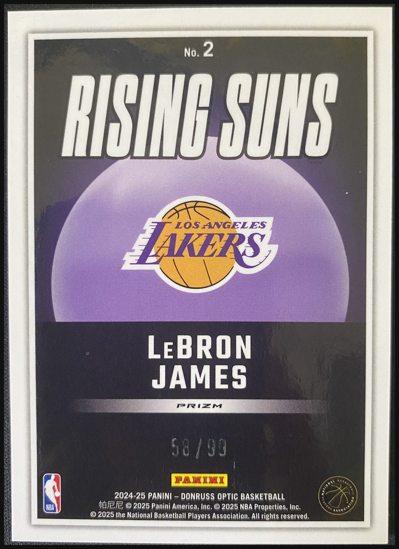 LEBRON JAMES 2024/25 Panini Donruss Optic Rising Suns Red Prizm #2 58/99 - back