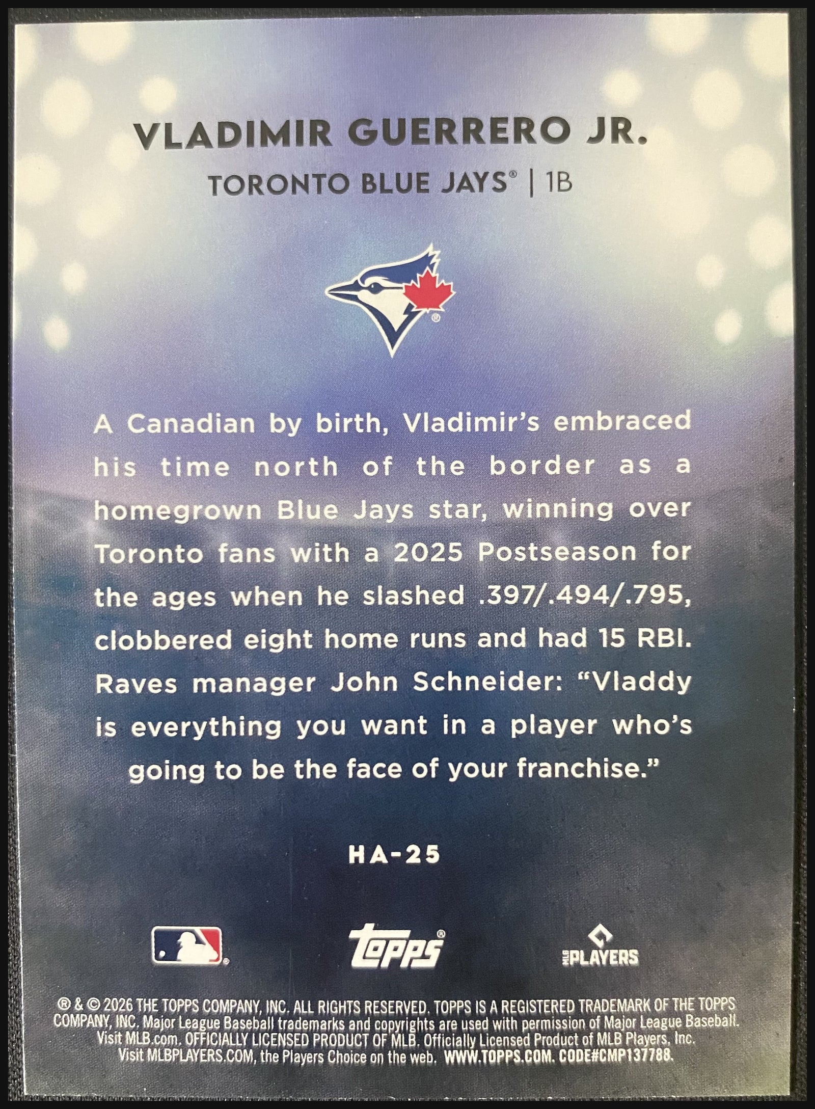 VLADIMIR GUERRERO JR. 2026 Topps Series 2 Home Field Advantage SSP #HA-25 - back