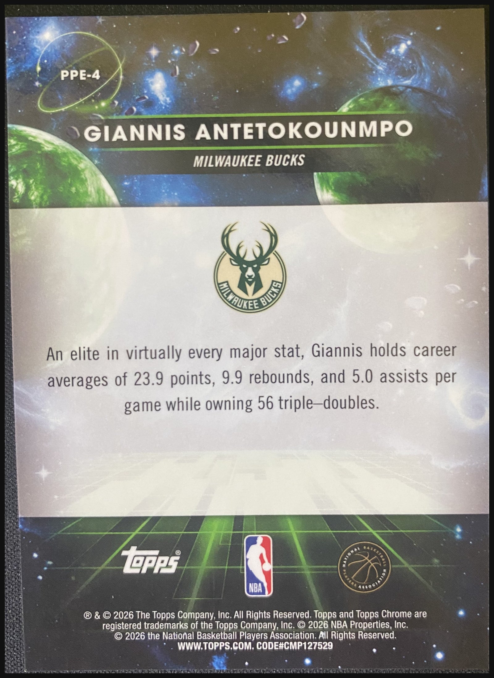 GIANNIS ANTETOKOUNMPO 2025/26 Topps Cosmic Chrome Basketball Planetary Pursuit Earth SSP #PPE-4 - back