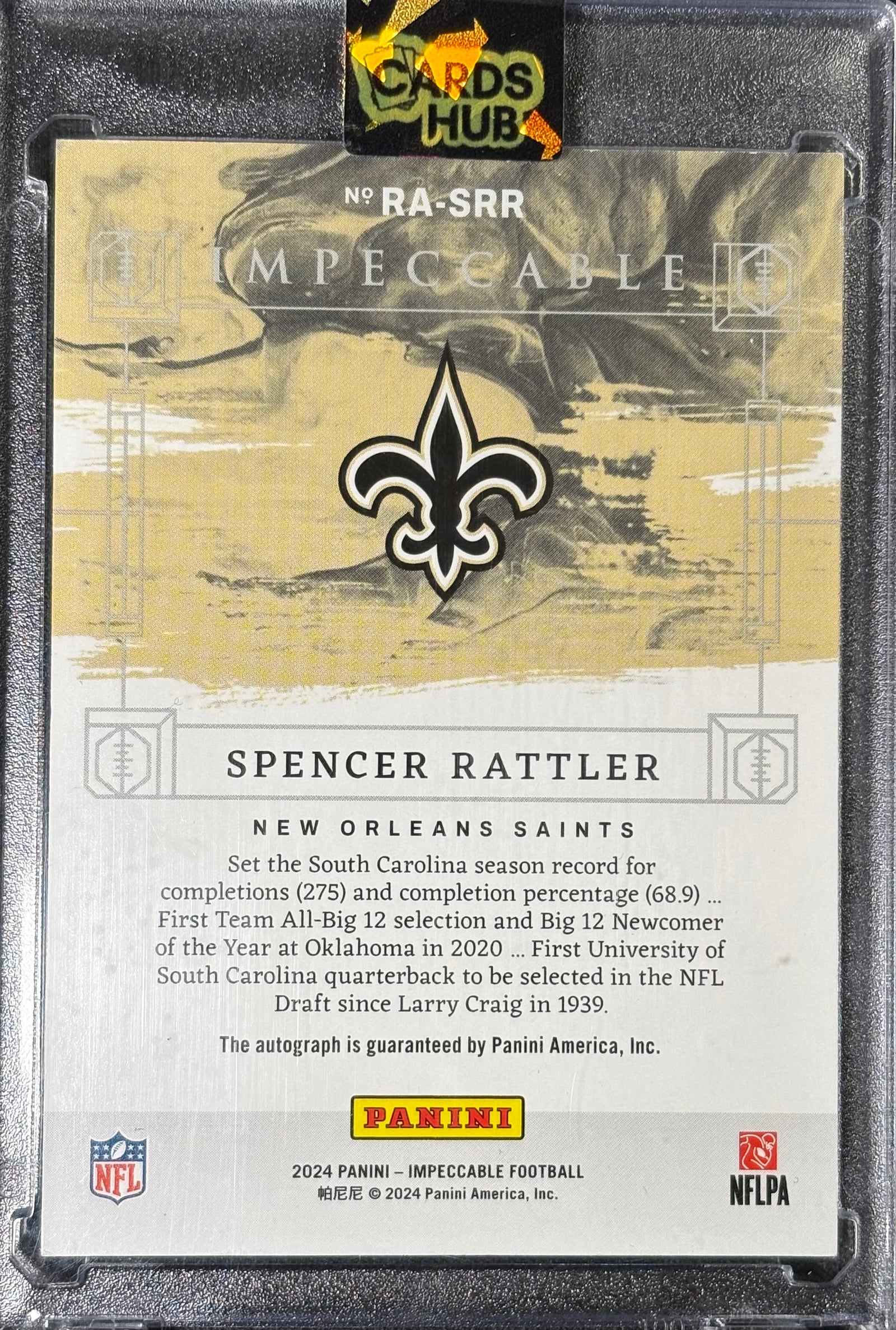 SPENCER RATTLER - 2024 Panini Impeccable Football Auto 1/1 RC