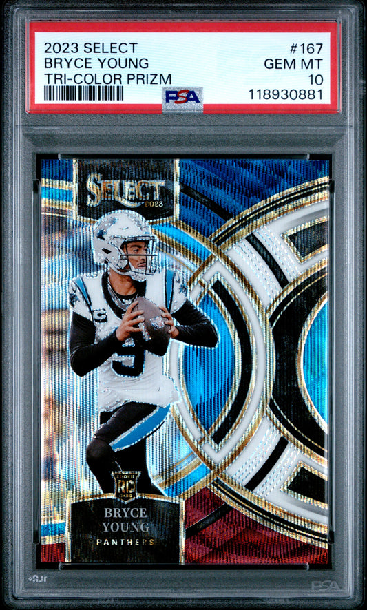 BRYCE YOUNG - 2023 Select Tri-Color Prizm /225 RC PSA 10