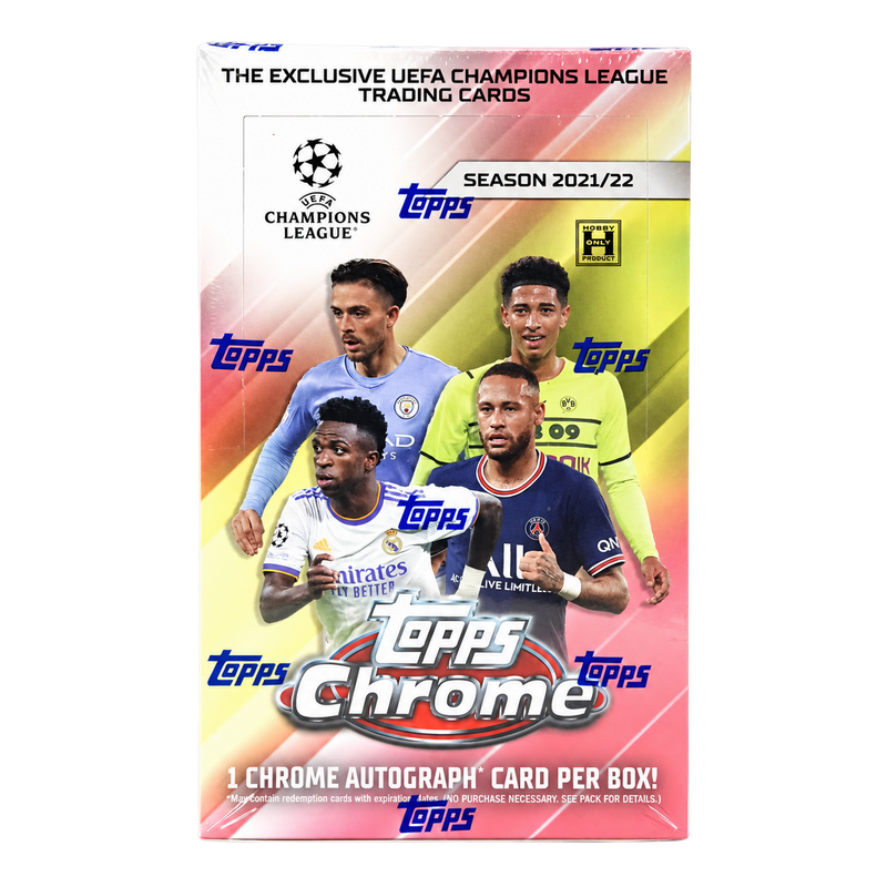 2021/22 Topps Chrome UEFA Champions League Hobby Box — centered on transparent background