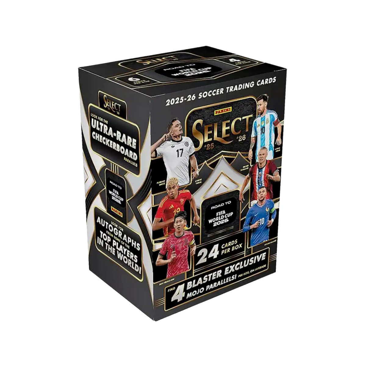 2025/26 Panini Select Road to FIFA World Cup 2026 Blaster Box — sealed box, transparent background
