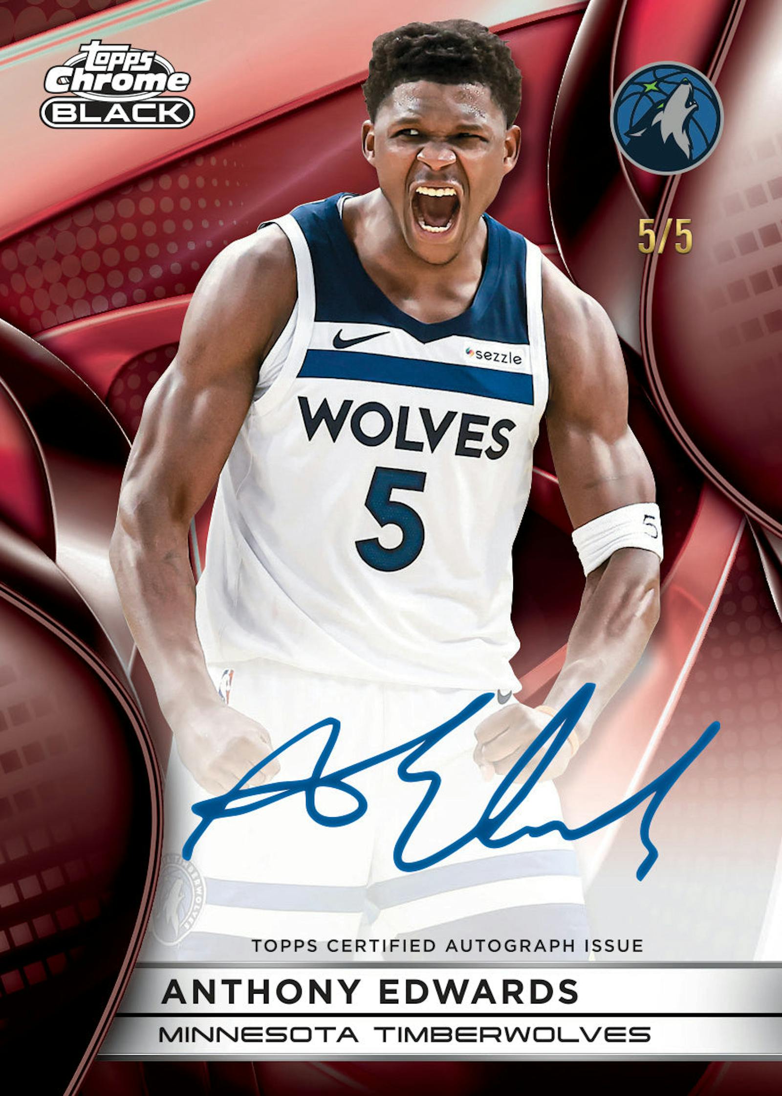 2025-26 Topps Chrome Black Basketball Anthony Edwards autograph numbered to 5