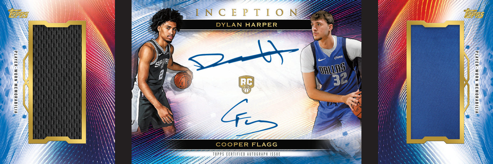 Cooper Flagg and Dylan Harper Rookie Relic Autographed Book Card from 2025-26 Topps Inception Basketball