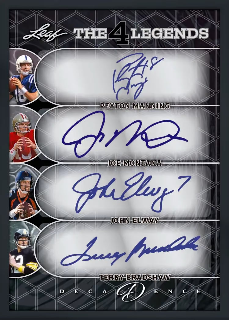 2026 Leaf Decadence Multi-Sport Hobby Box - The 4 Legends autograph card example