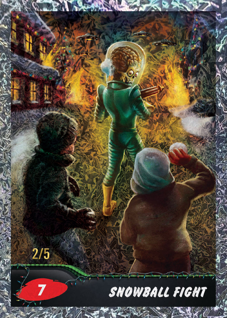 2026 Topps Mars Attacks Christmas – Snowball Fight parallel /5, possible pull shown for illustration