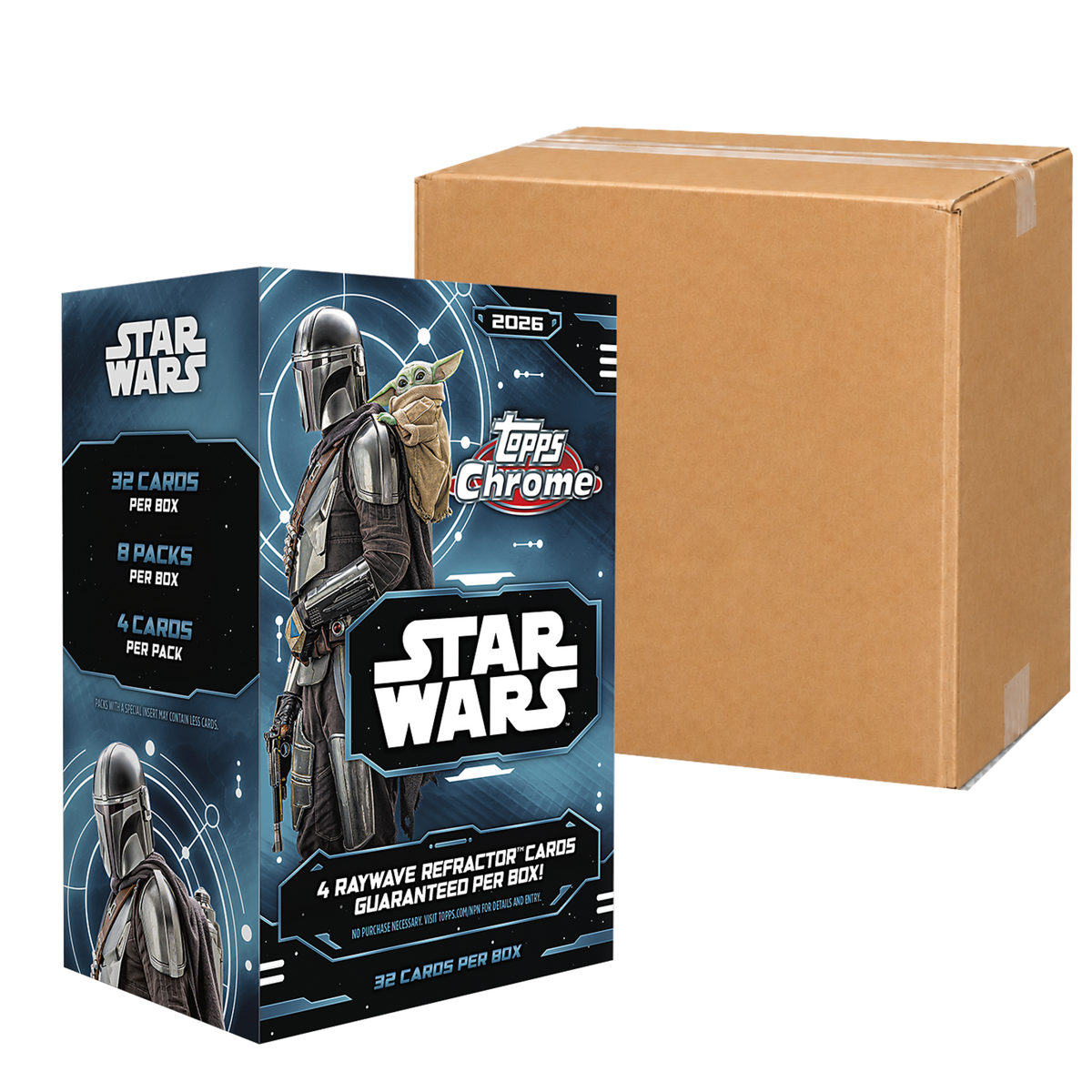 2026 Topps Chrome Star Wars Value Case, original Value Box in front of a neutral sealed carton