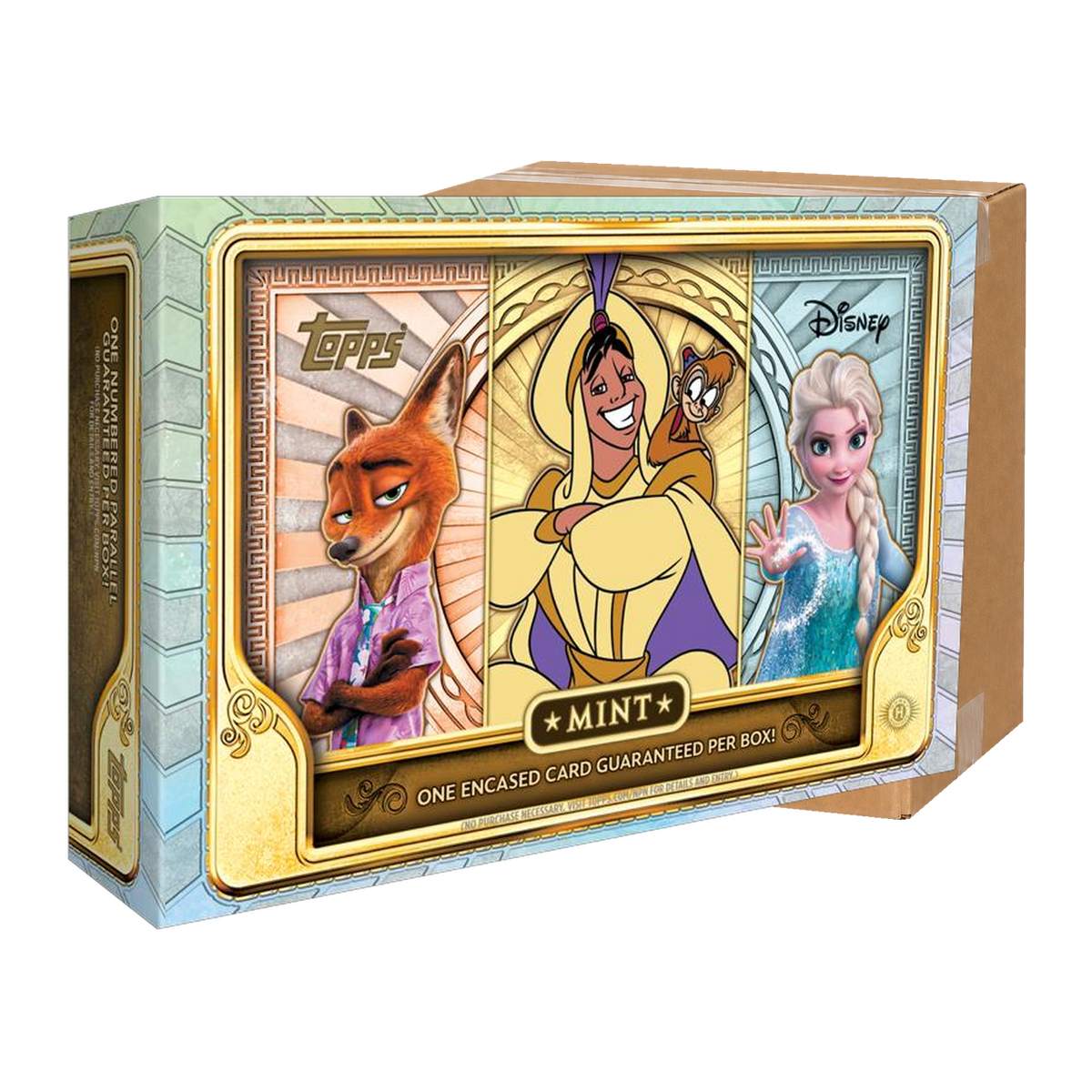 2026 Topps Disney Mint Hobby Case - illustrative composition of official Hobby Box and neutral carton; 6 Boxes per Case