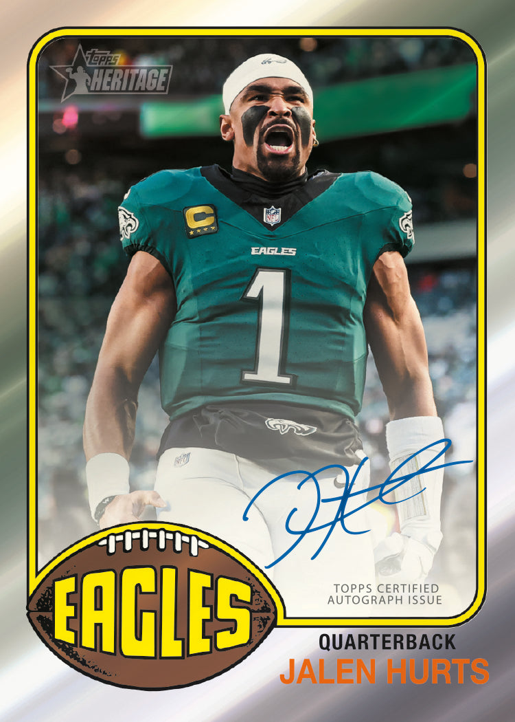 2026 Topps Heritage Football Jalen Hurts autograph – possible pull, not guaranteed