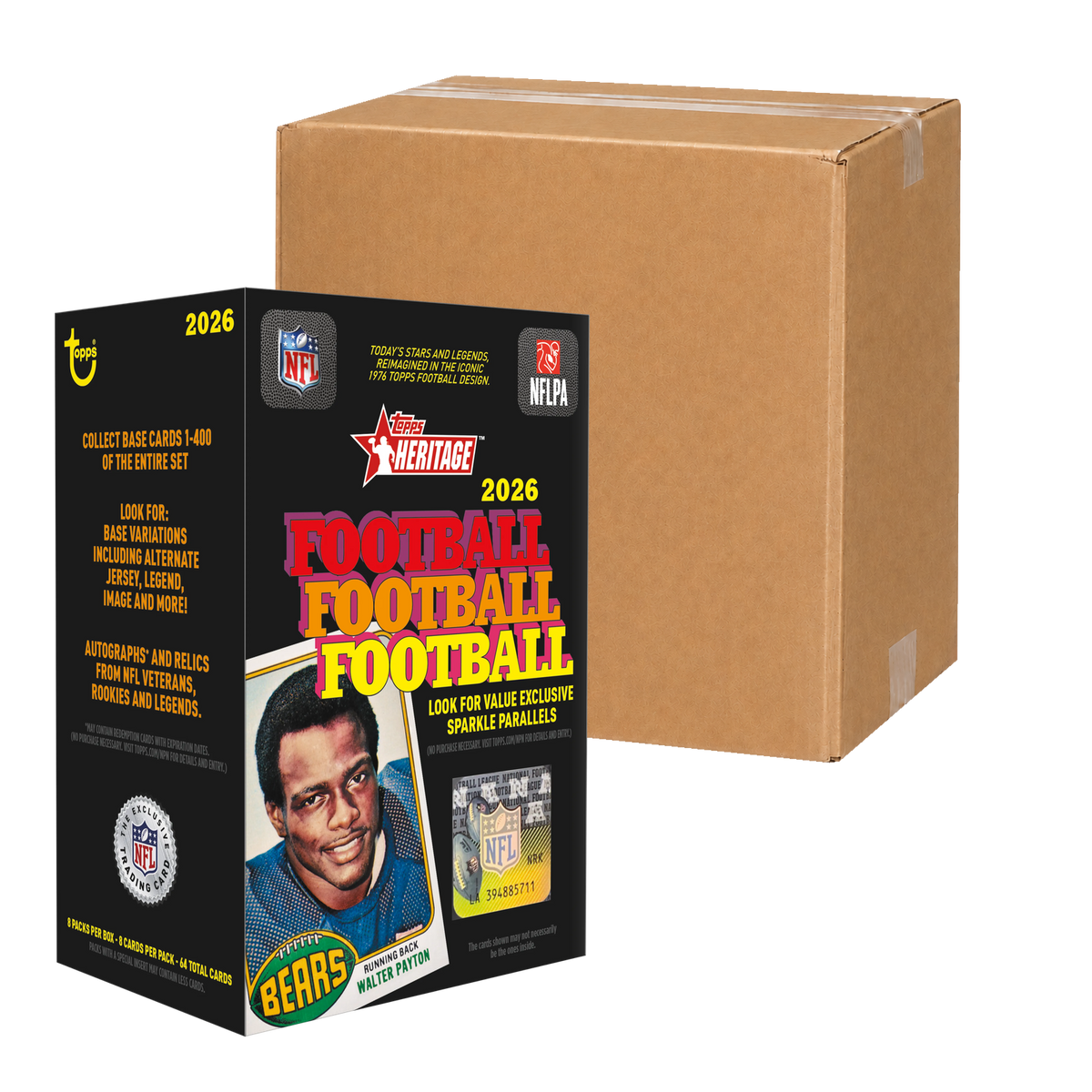 2026 Topps Heritage Football Value Case – original box in front of a sealed shipping carton