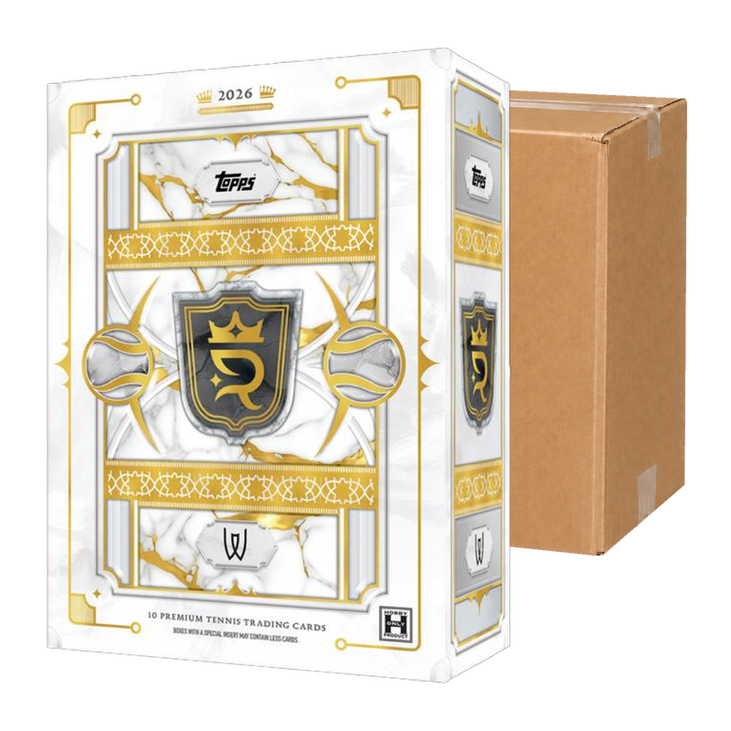 2026 Topps Royalty Tennis Hobby Case - illustrative composition of official Hobby Box and neutral carton; 4 Boxes per Case