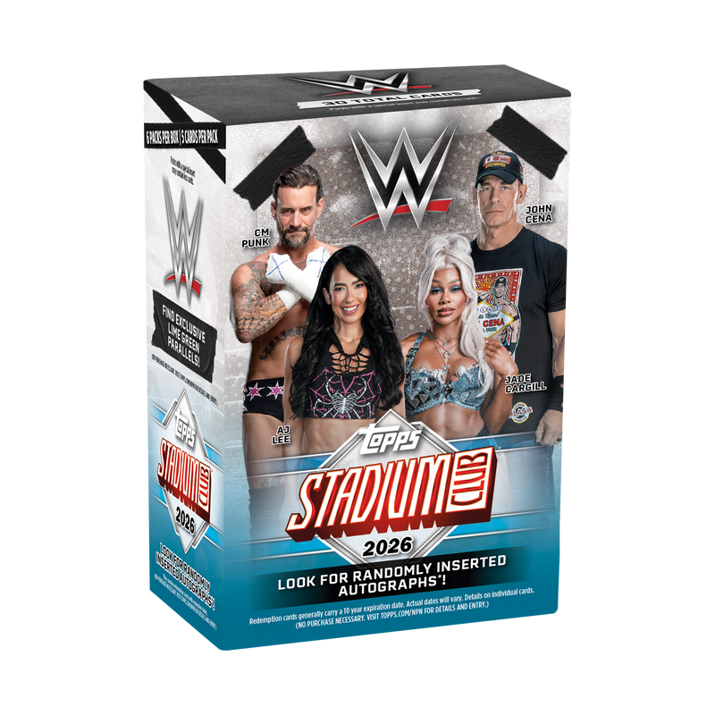 2026 Topps Stadium Club WWE Value Box – official sealed packaging, transparent background