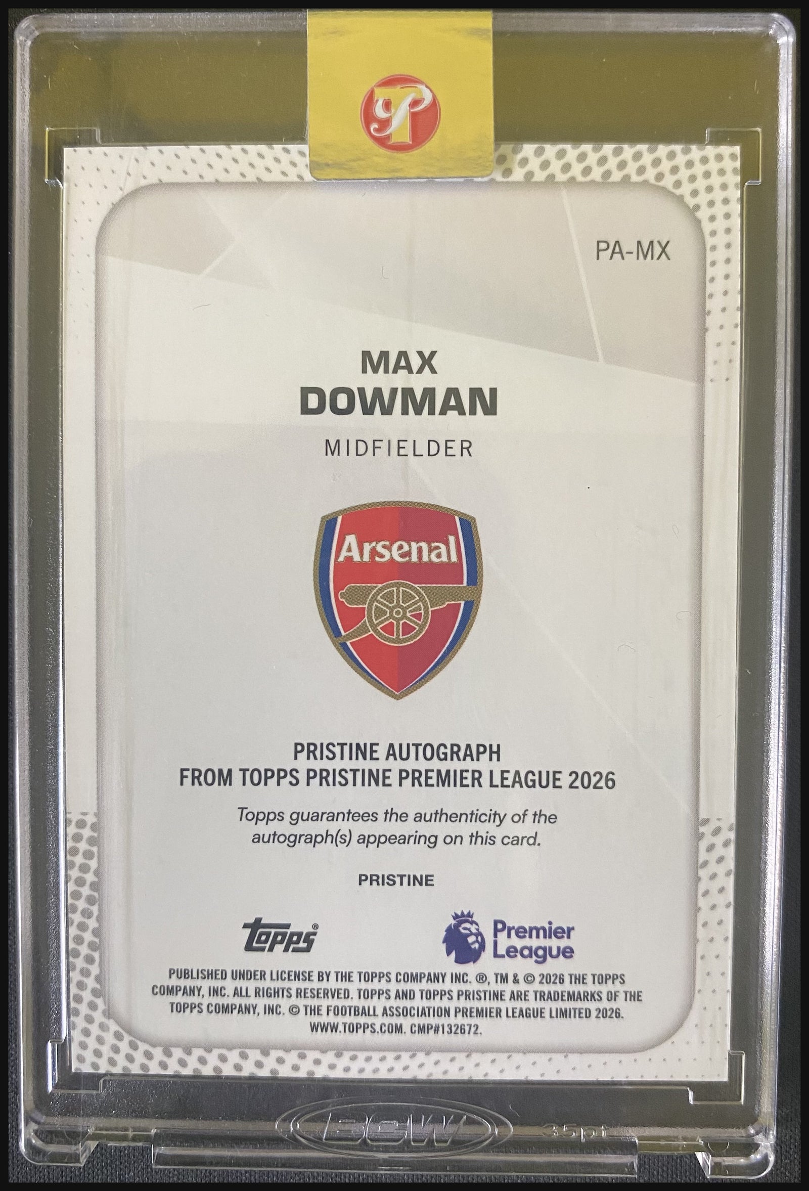 MAX DOWMAN 2025/26 Topps Pristine Premier League Pink Refractor Auto RC #PA-MX 02/15 - back