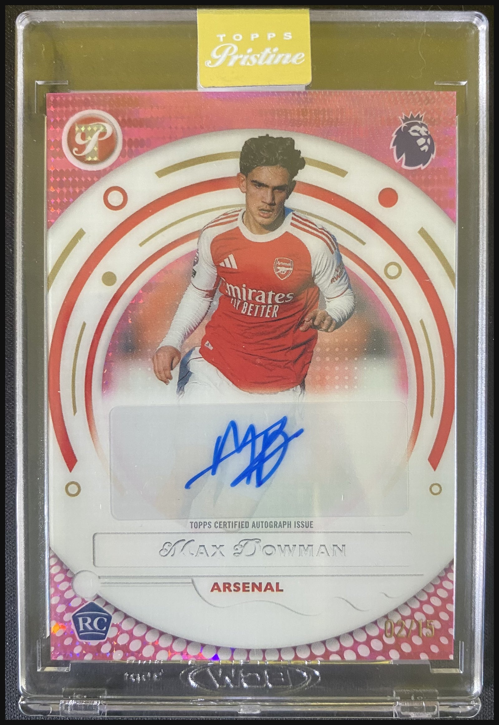 MAX DOWMAN 2025/26 Topps Pristine Premier League Pink Refractor Auto RC #PA-MX 02/15 - front