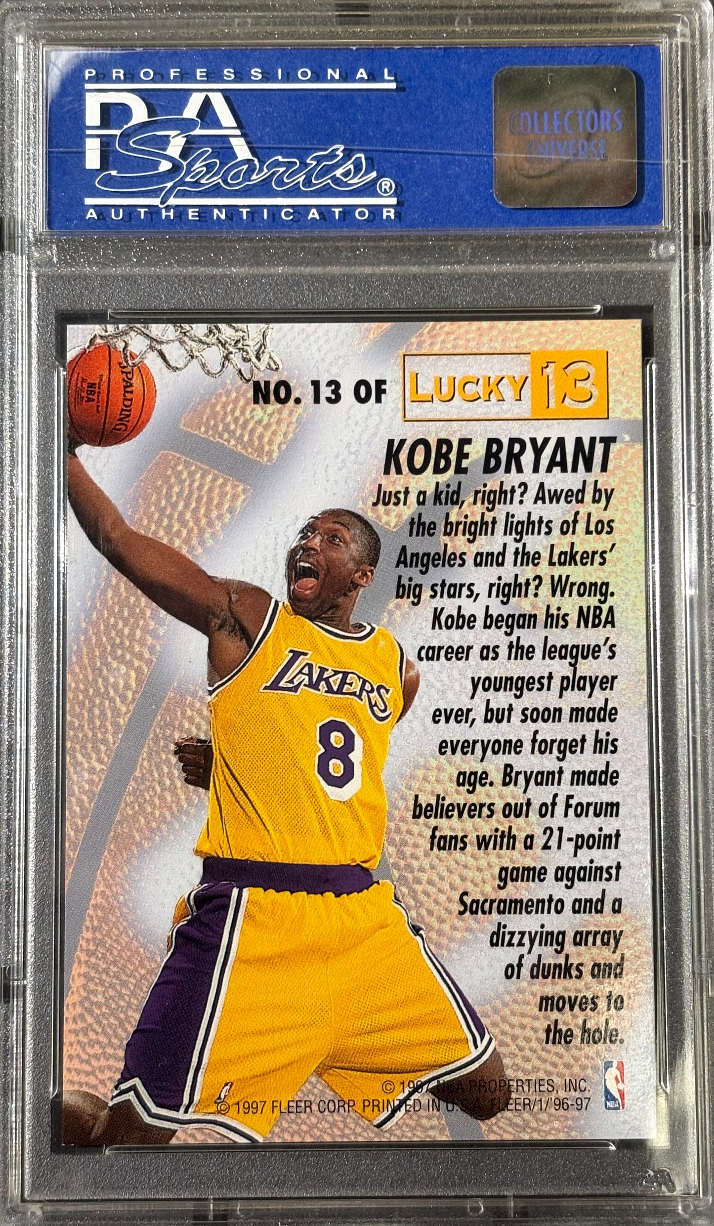 KOBE BRYANT - 1996 Fleer Lucky 13 Rookie PSA 9
