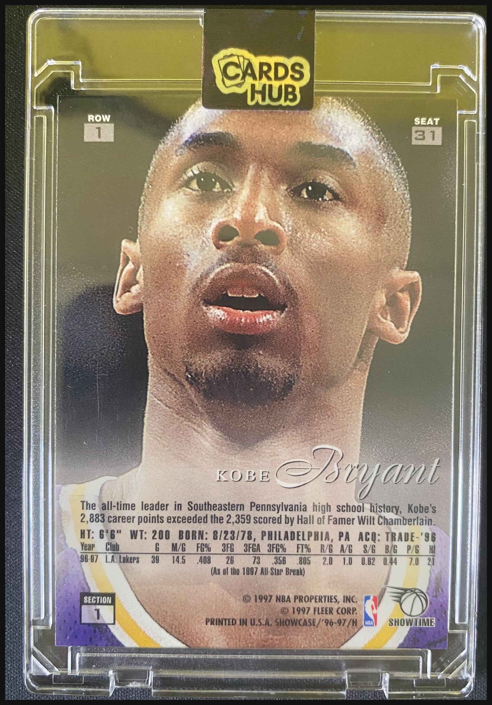 KOBE BRYANT 1996/97 Fleer Flair Showcase Row 1 Grace RC #31 - back