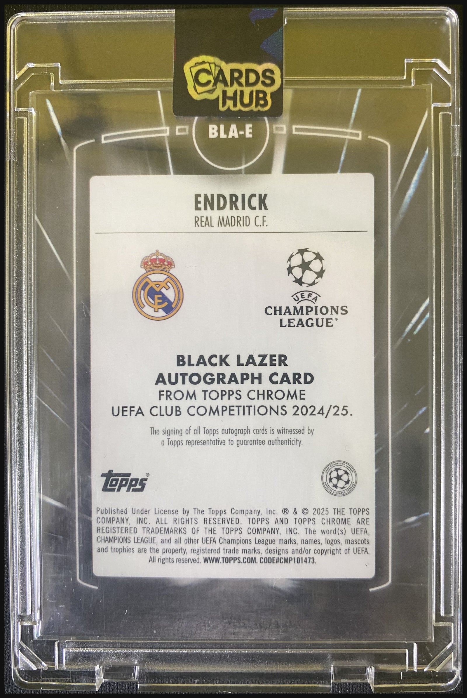 ENDRICK 2024/25 Topps Chrome UEFA Club Competitions Black Lazer Magenta Lazer Auto RC #BLA-E 34/75 - back