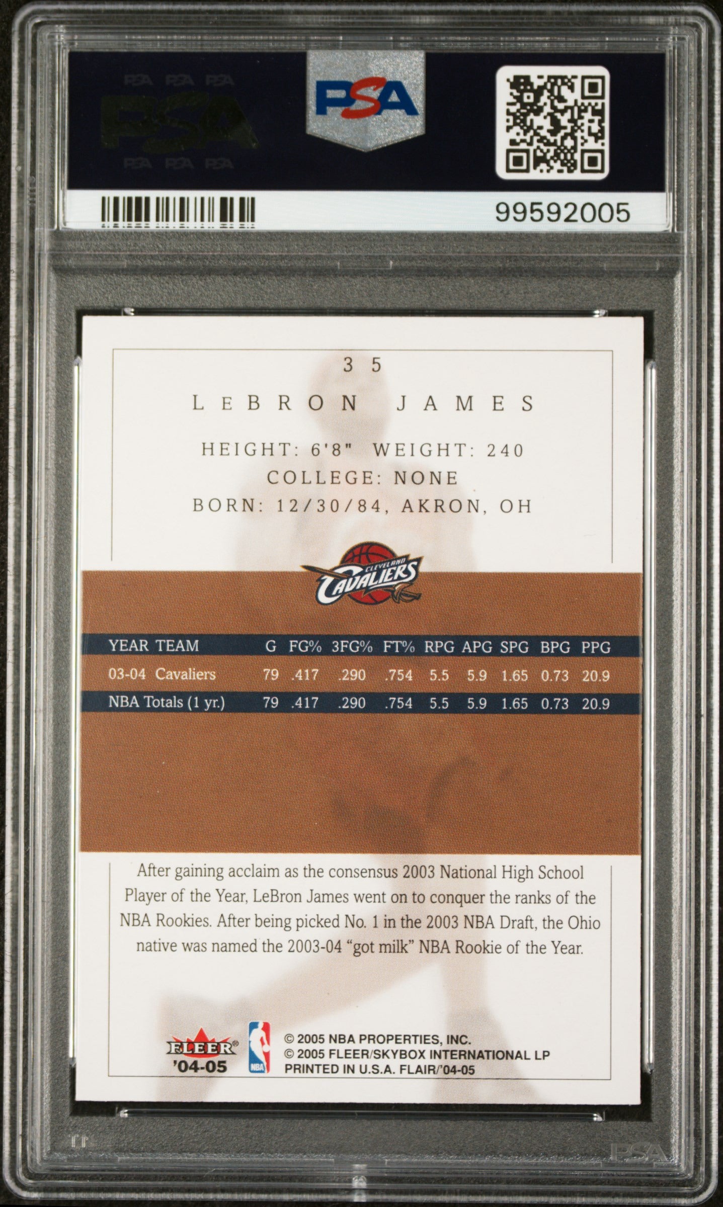 LeBRON JAMES - 2004 Flair #35 PSA 9