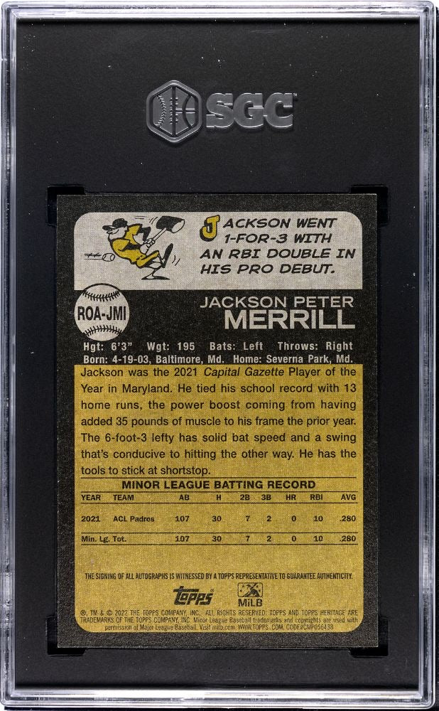 JACKSON MERRILL – 2022 Topps Heritage Minor League Real One Auto