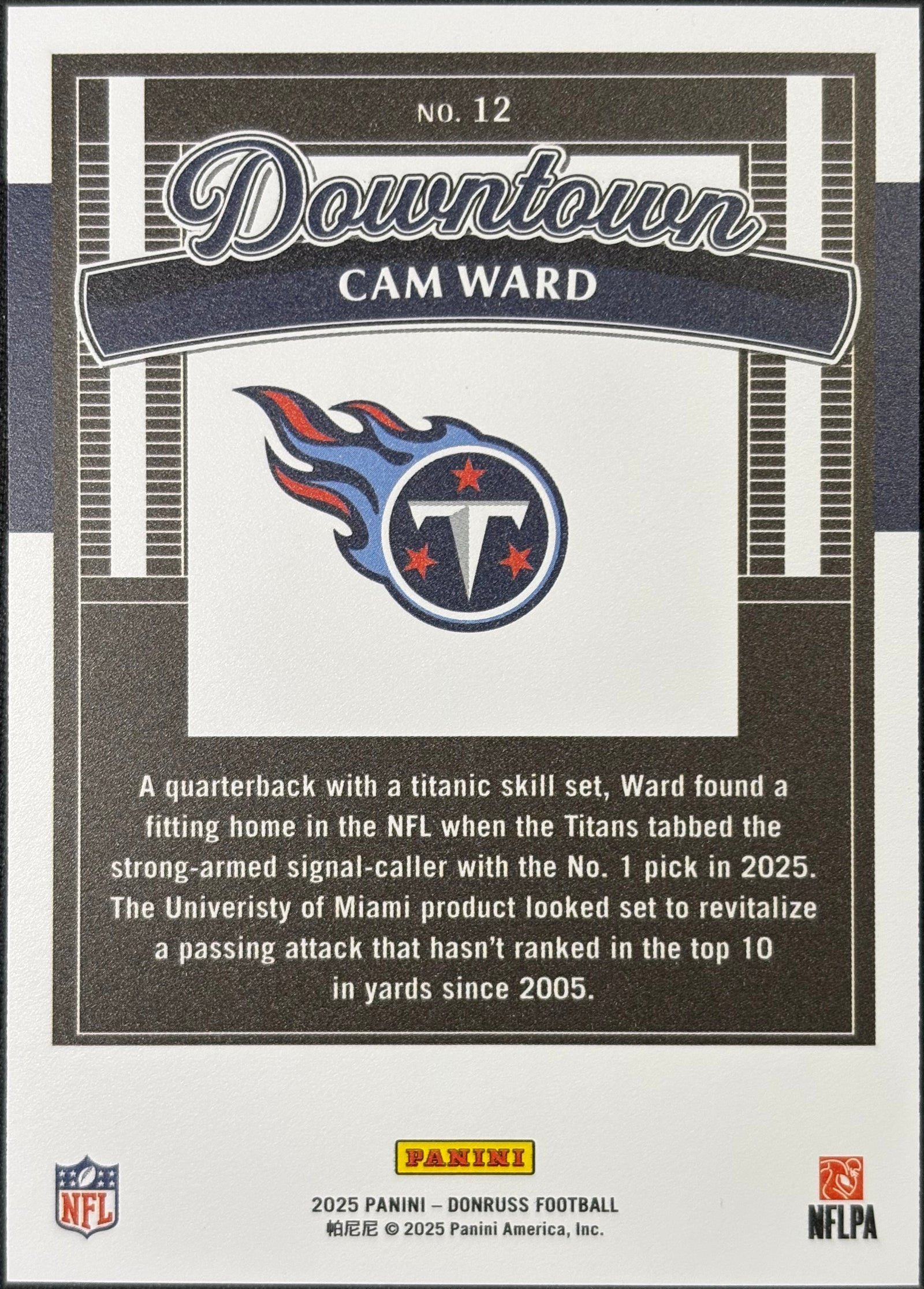 CAM WARD - 2025 Panini Donruss Downtown RC #12