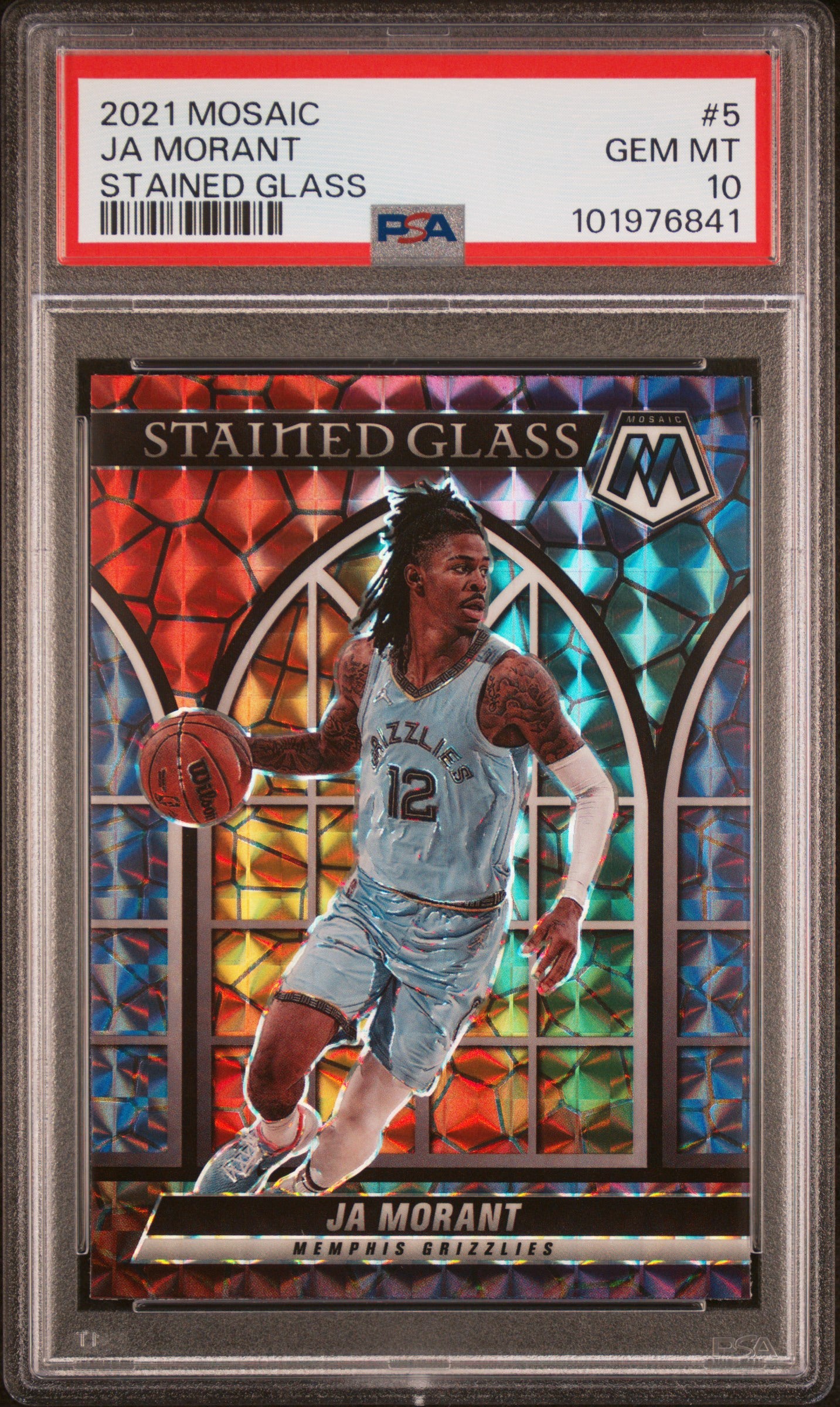 JA MORANT - 2021 Panini Mosaic Stained Glass PSA 10 Case Hit