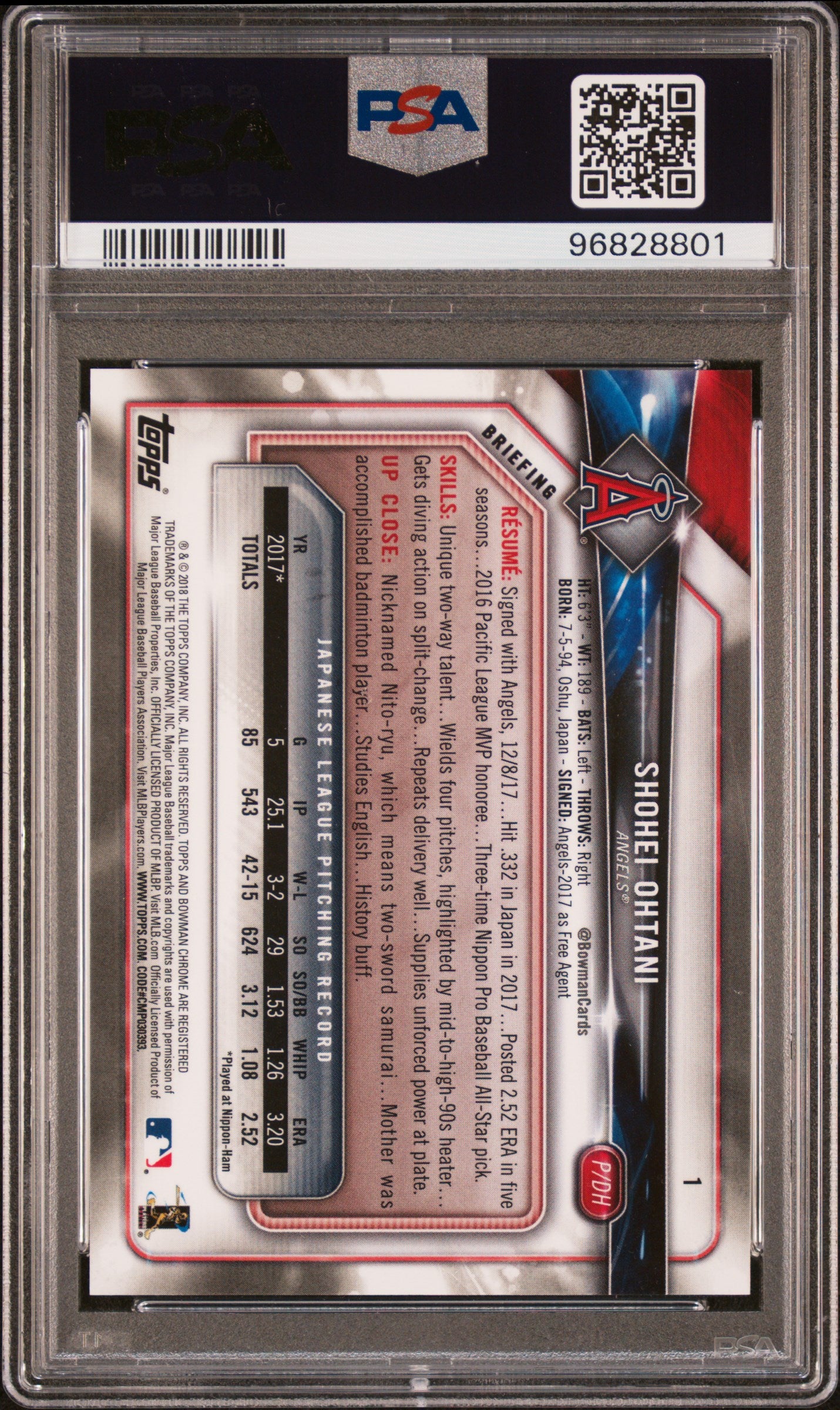 OHTANI - 2018 Bowman Chrome SP Variation RC PSA 9 (Pop 99)