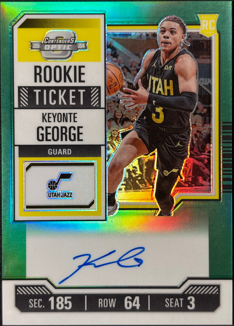 KEYONTE GEORGE - 2023/24 Panini Contenders Optic Basketball Rookie Ticket Auto Green Prizm RC #130 /75