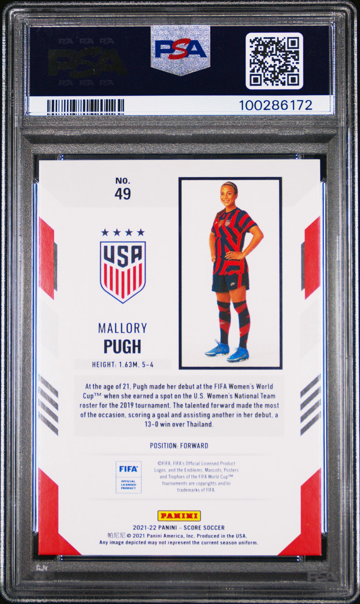 MALLORY PUGH - 2021 Score FIFA Black Lava 1/1 PSA 9