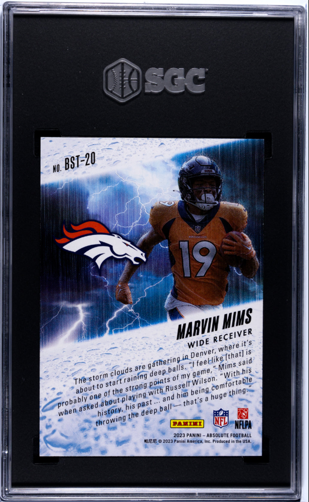 MARVIN MIMS - 2023 Panini Absolute By Storm Purple /5 SGC 10 RC