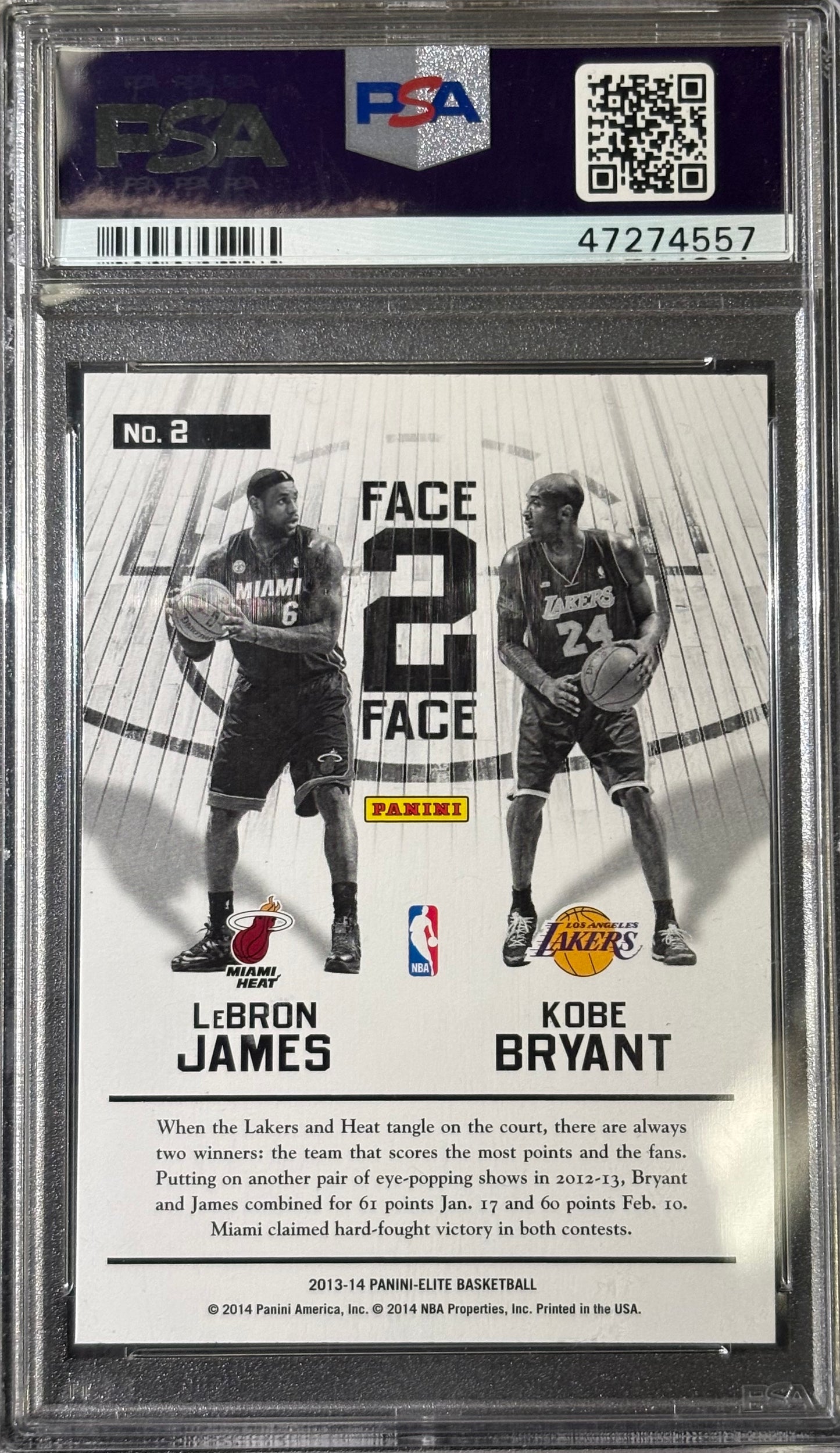 LEBRON JAMES / KOBE BRYANT - 2013 Panini Elite Face 2 Face PSA 10