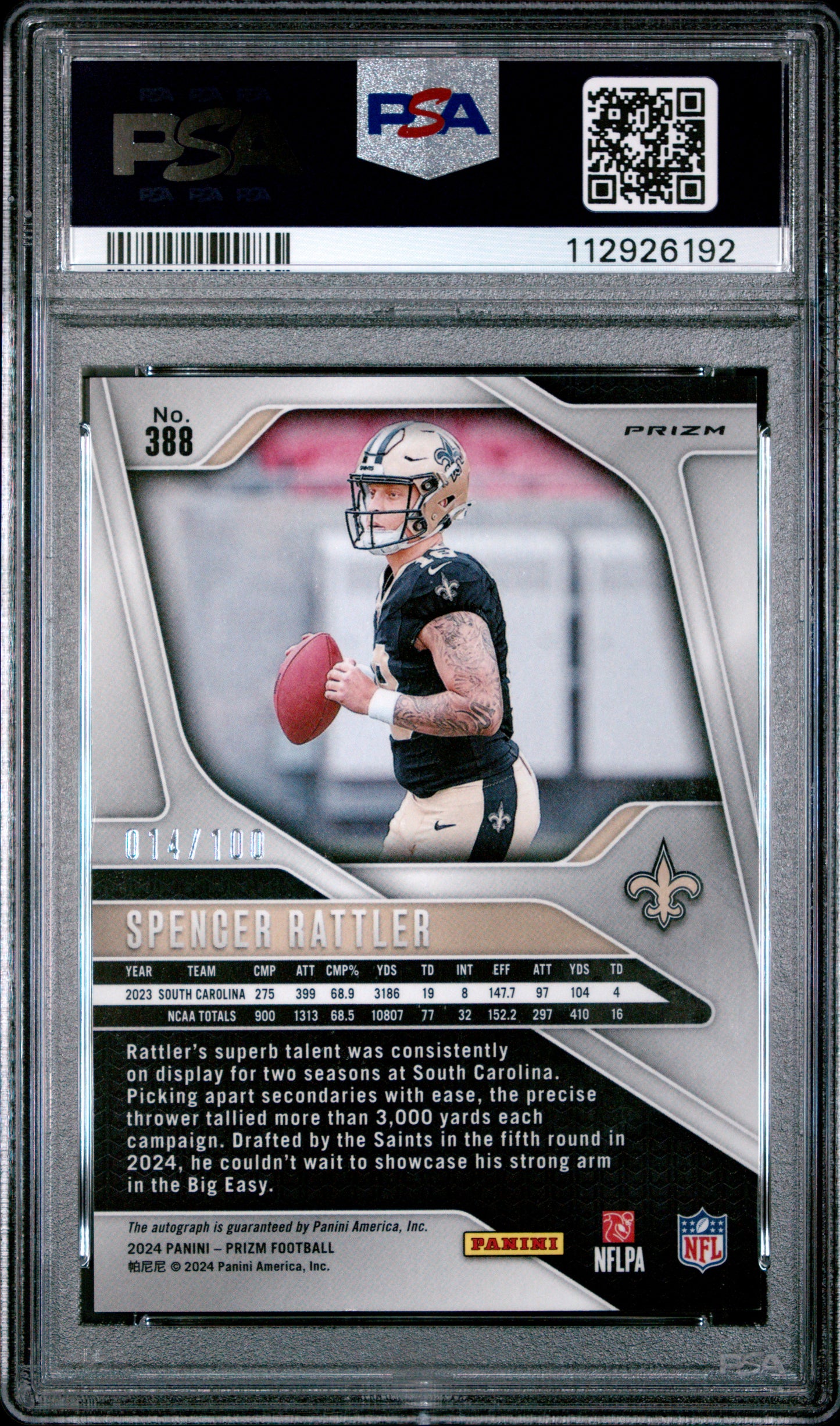 SPENCER RATTLER - 2024 Prizm Choice /100 Auto RC PSA 10 (Pop 4)