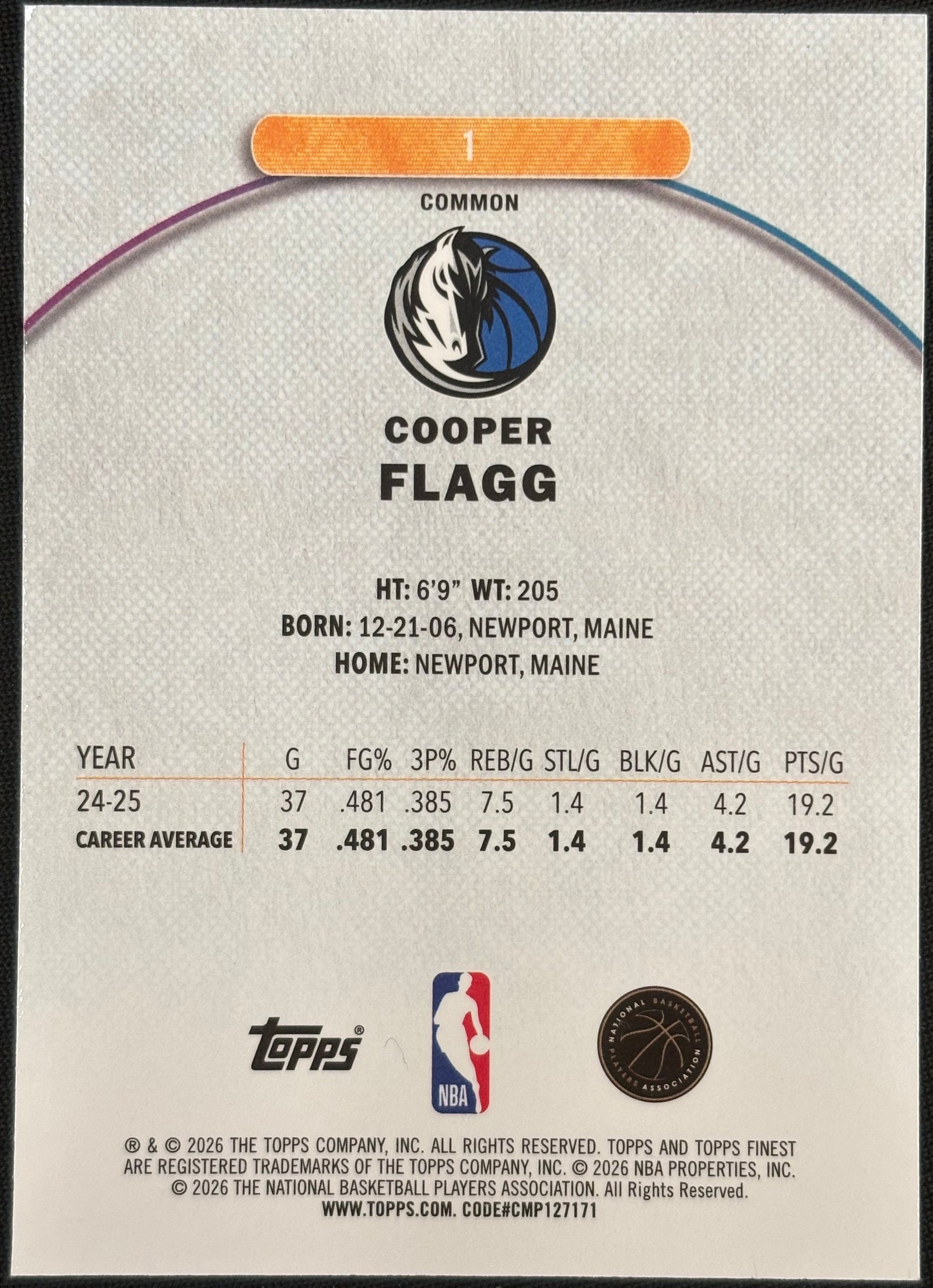 COOPER FLAGG - 2025/26 Topps Finest Oil Spill Refractor RC