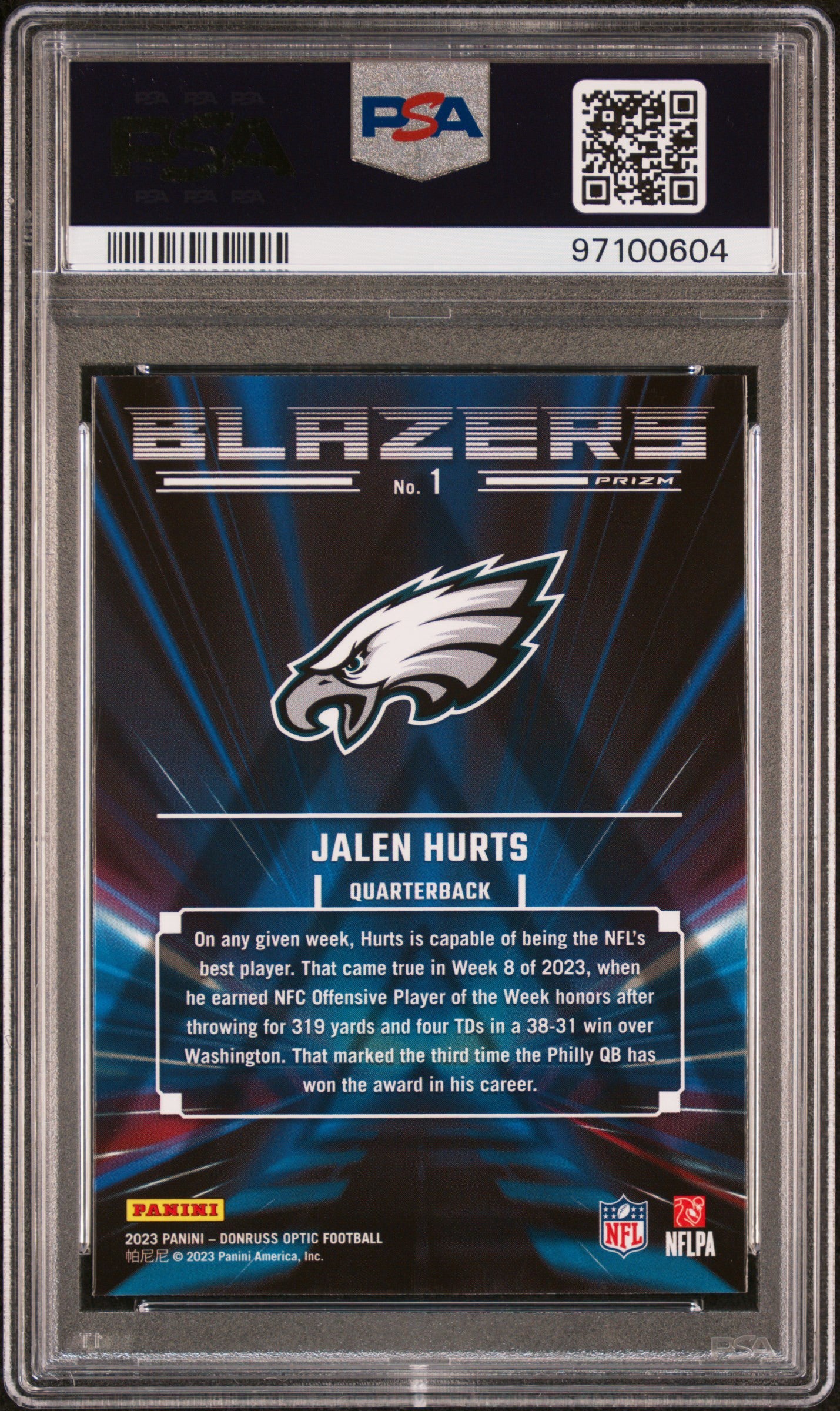 JALEN HURTS - 2023 Donruss Optic Blazers PSA 10